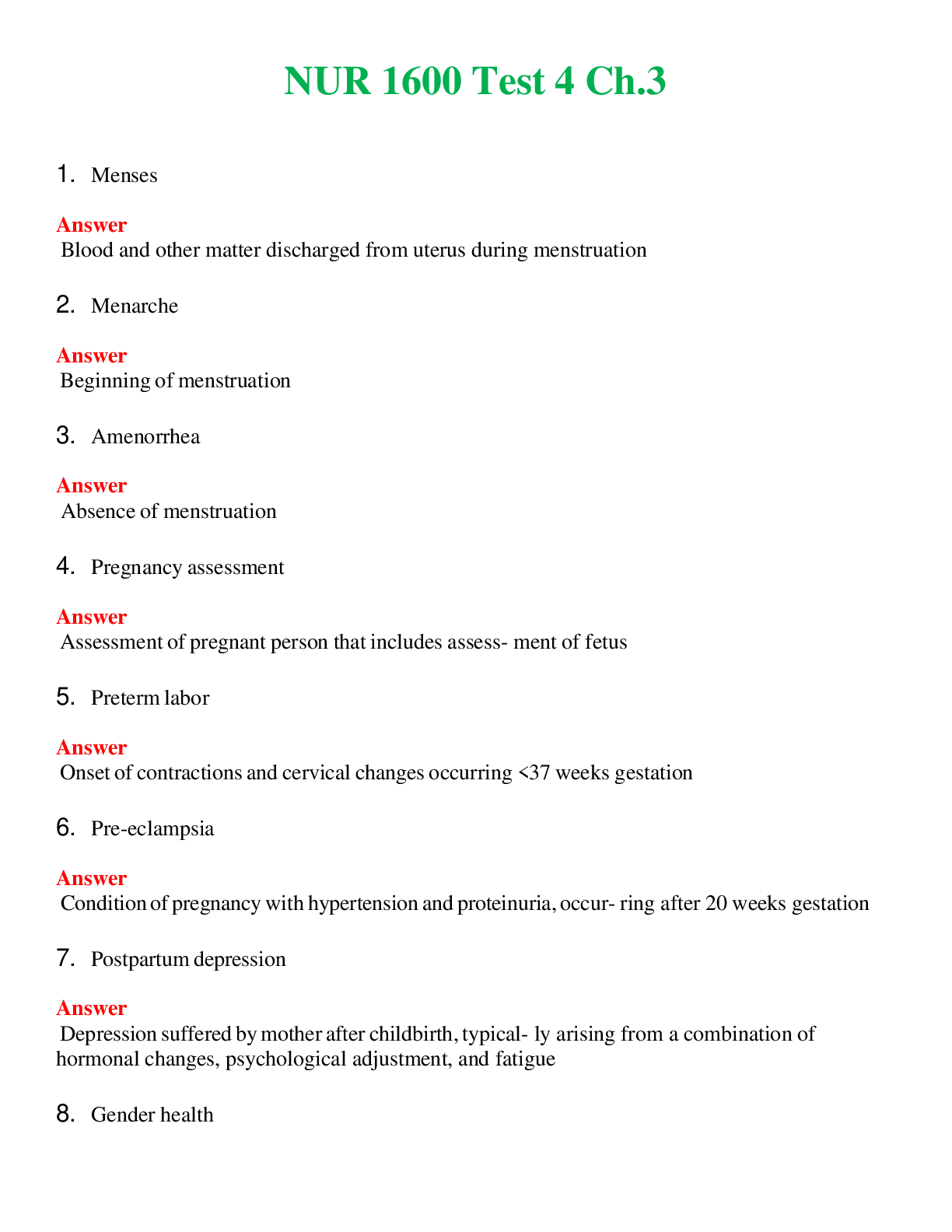 NUR 1600   TEST 4 CH.3 | COMPLETE ANSWERS 100% CORRECT