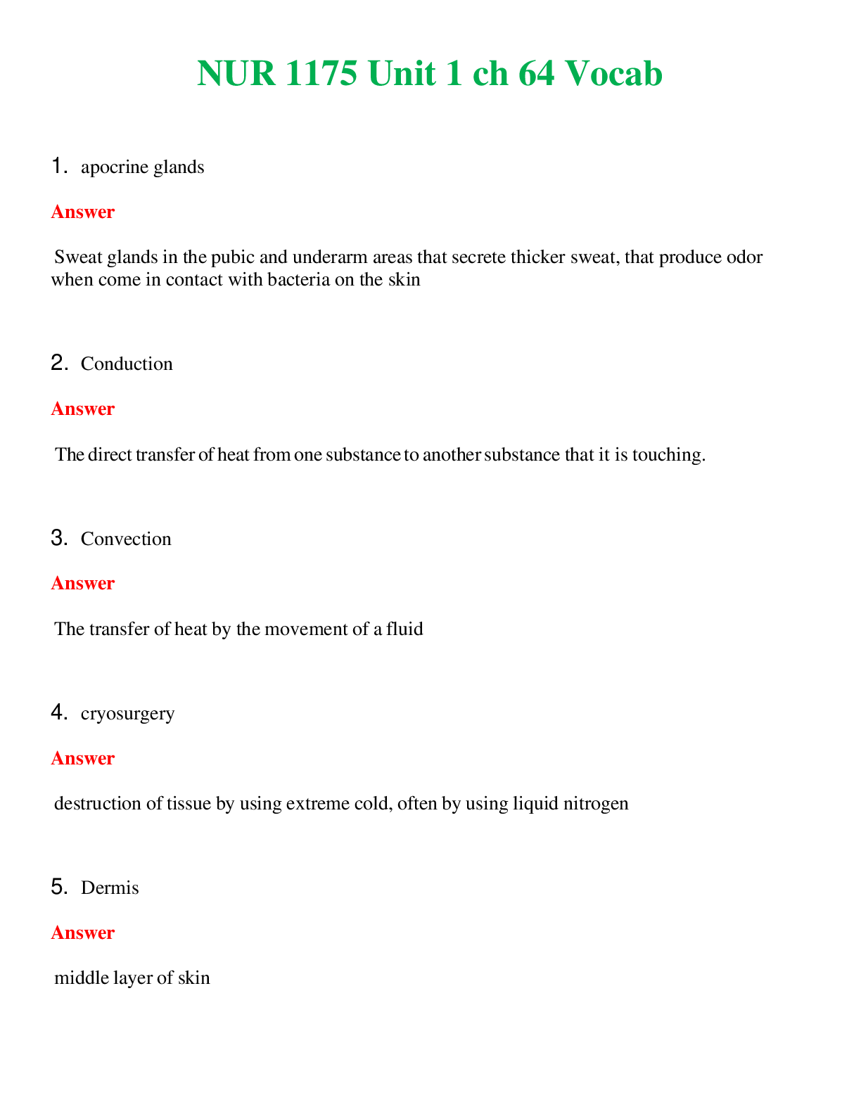 NUR 1175   UNIT 1 CH 64 VOCAB | (ACTUAL EXAM ) QUESTIONS AND ANSWERS (SOLVED)