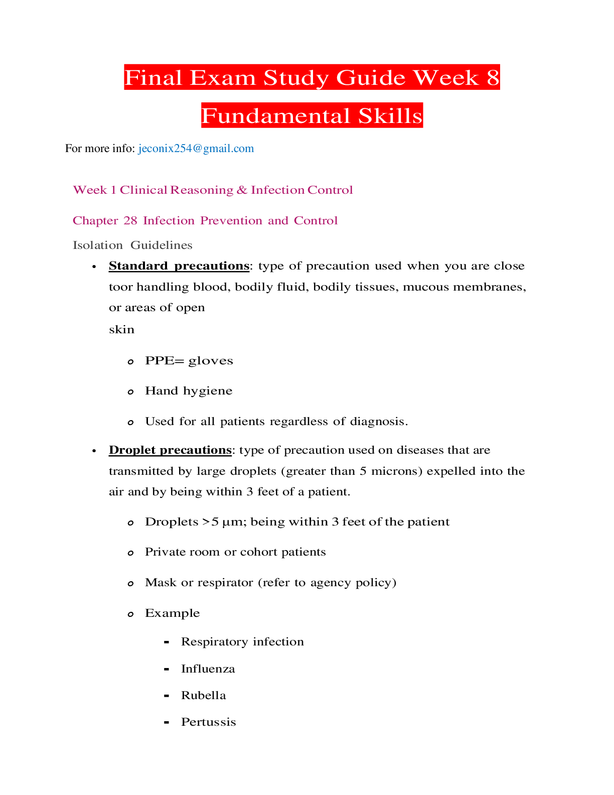 Preview of New Generation -Fundamental Skills Final Exam Study Guide Week  8