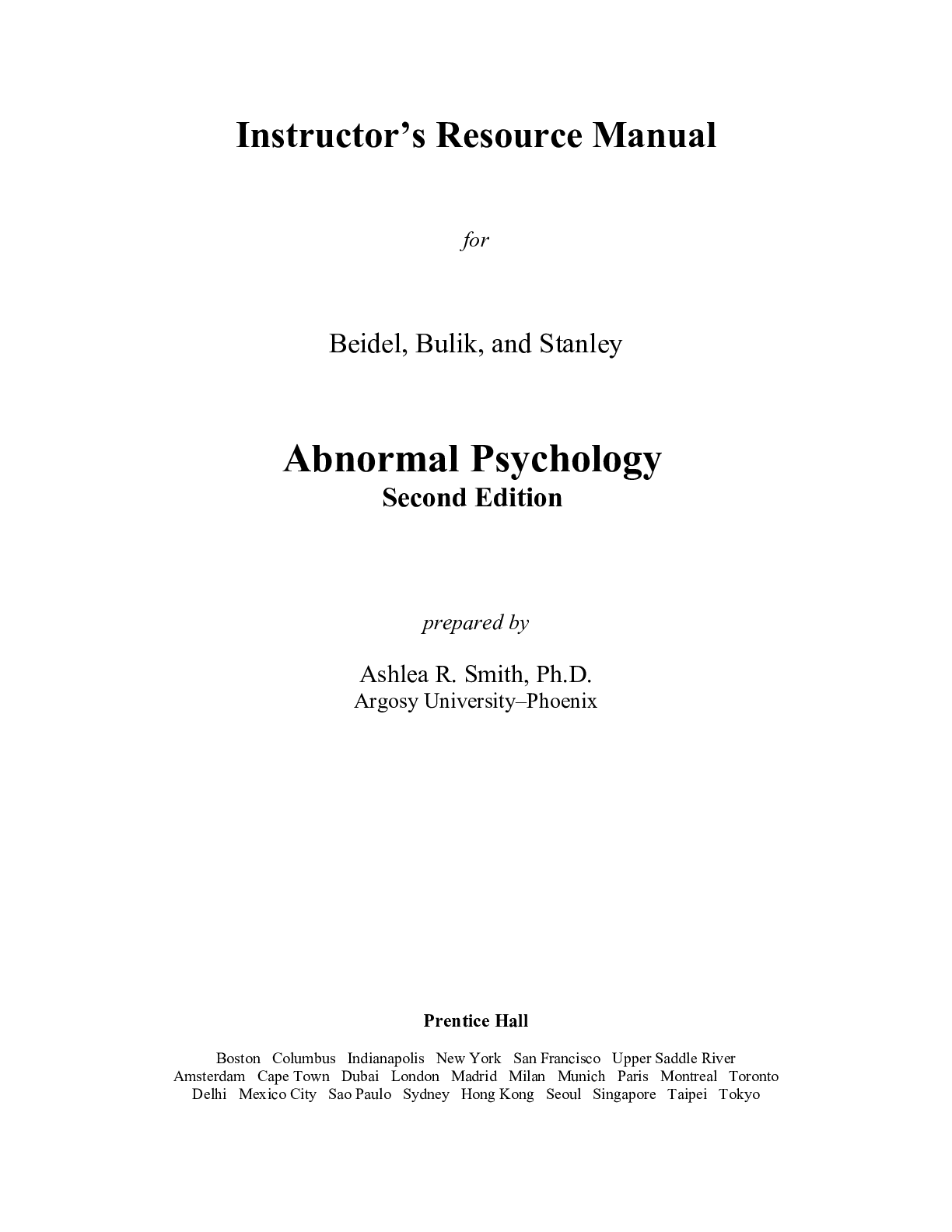 Preview image for Instructor Manuals for Abnormal Psychology, 2E Deborah C. Beidel