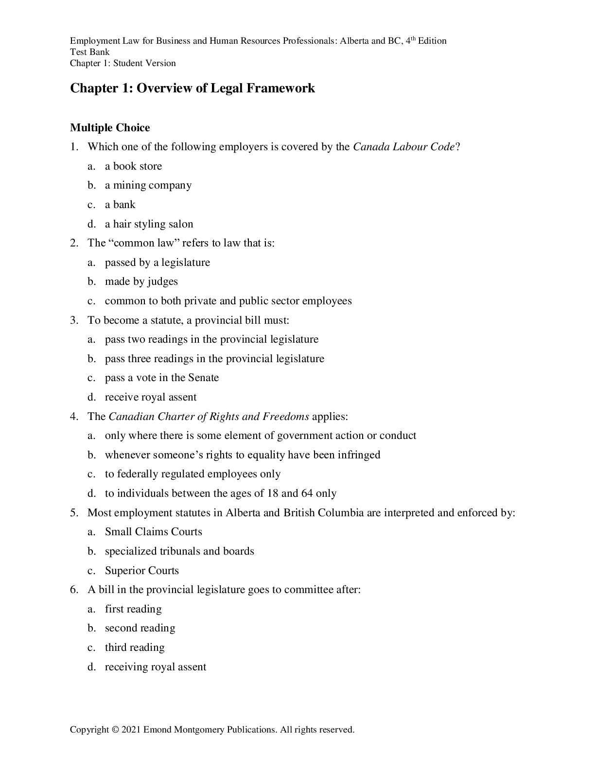 Preview image for Employment Law for Business and Human Resources Professionals Alberta and BC, 4th Edition