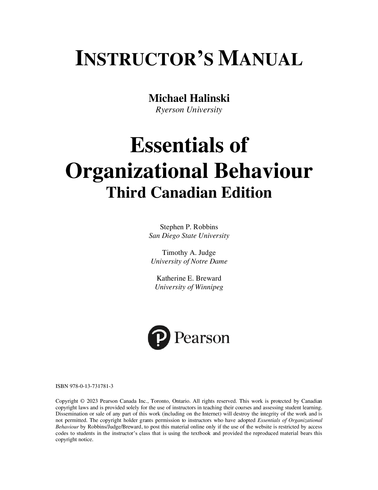 Preview image for Instructor Manual For Essentials of Organizational Behaviour Third Canadian Edition