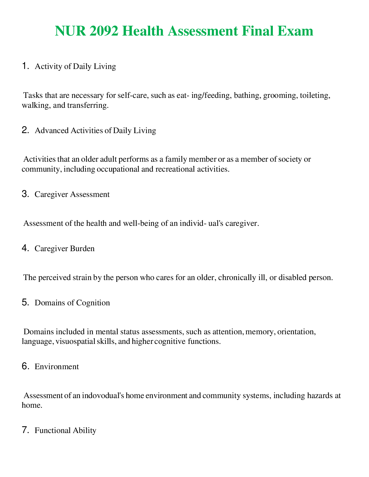 Preview image for NUR 2092   HEALTH ASSESSMENT FINAL EXAM | COMPLETE QUESTIONS & ANSWERS (SOLVED) 100% CORRECT