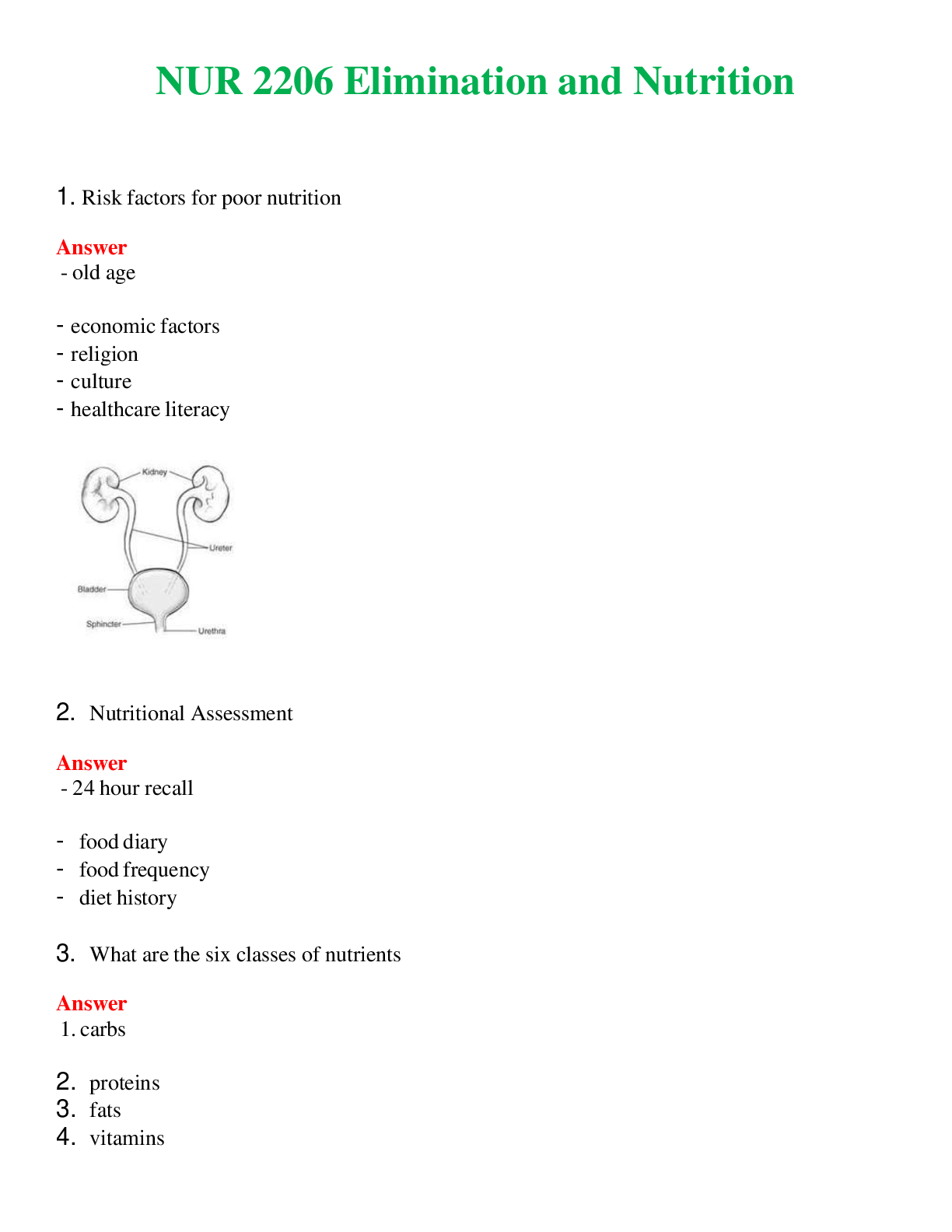 Preview image for NUR 2206 ( LATEST 2024 / 2025 ) ELIMINATION AND NUTRITION | (ACTUAL EXAM ) QUESTIONS AND ANSWERS (SOLVED)