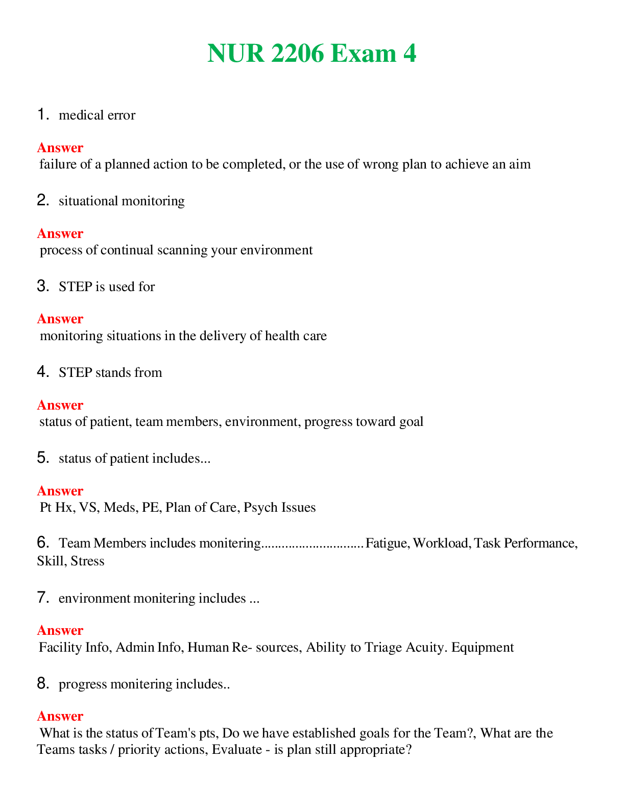 Preview image for NUR 2206 ( LATEST 2024 / 2025 ) EXAM 4 | WITH 100% VERIFIED ANSWERS