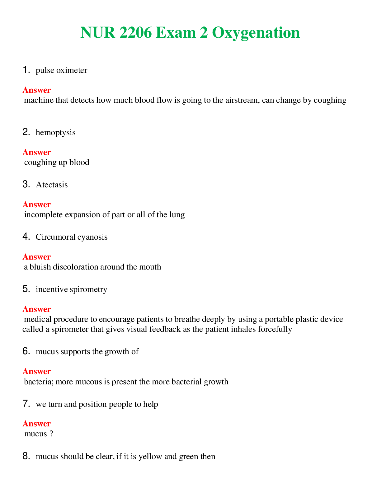 Preview image for NUR 2206 ( LATEST 2024 / 2025 ) EXAM 2 OXYGENATION | (ACTUAL EXAM ) QUESTIONS AND ANSWERS (SOLVED)