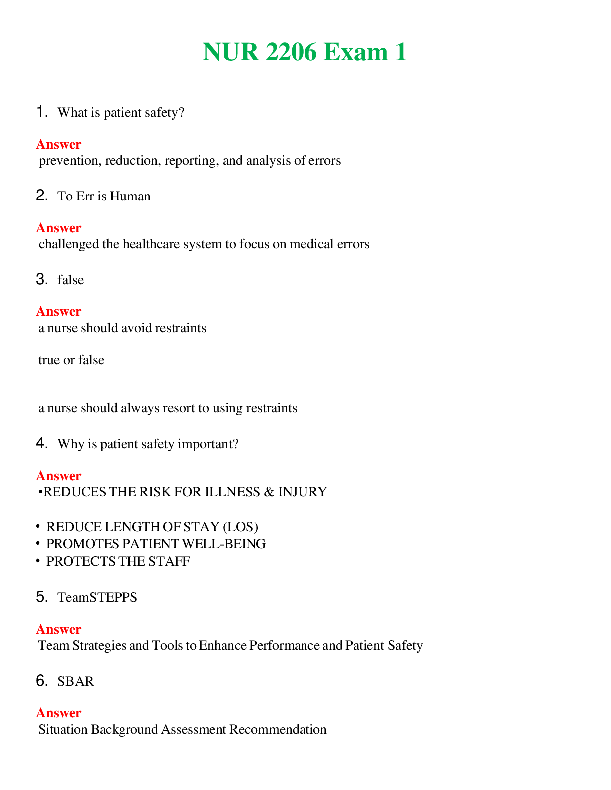 Preview image for NUR 2206 ( LATEST 2024 / 2025 ) EXAM 1 | A+ RATED GUIDE | QUESTIONS AND ANSWERS (SOLVED)