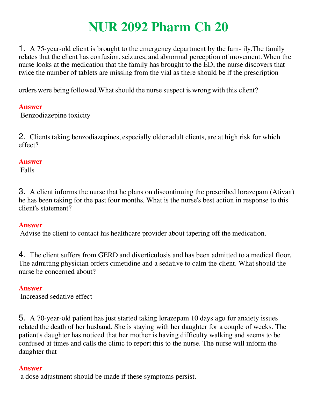 Preview image for NUR 2092   PHARM CH 20 | COMPLETE ANSWERS 100% CORRECT
