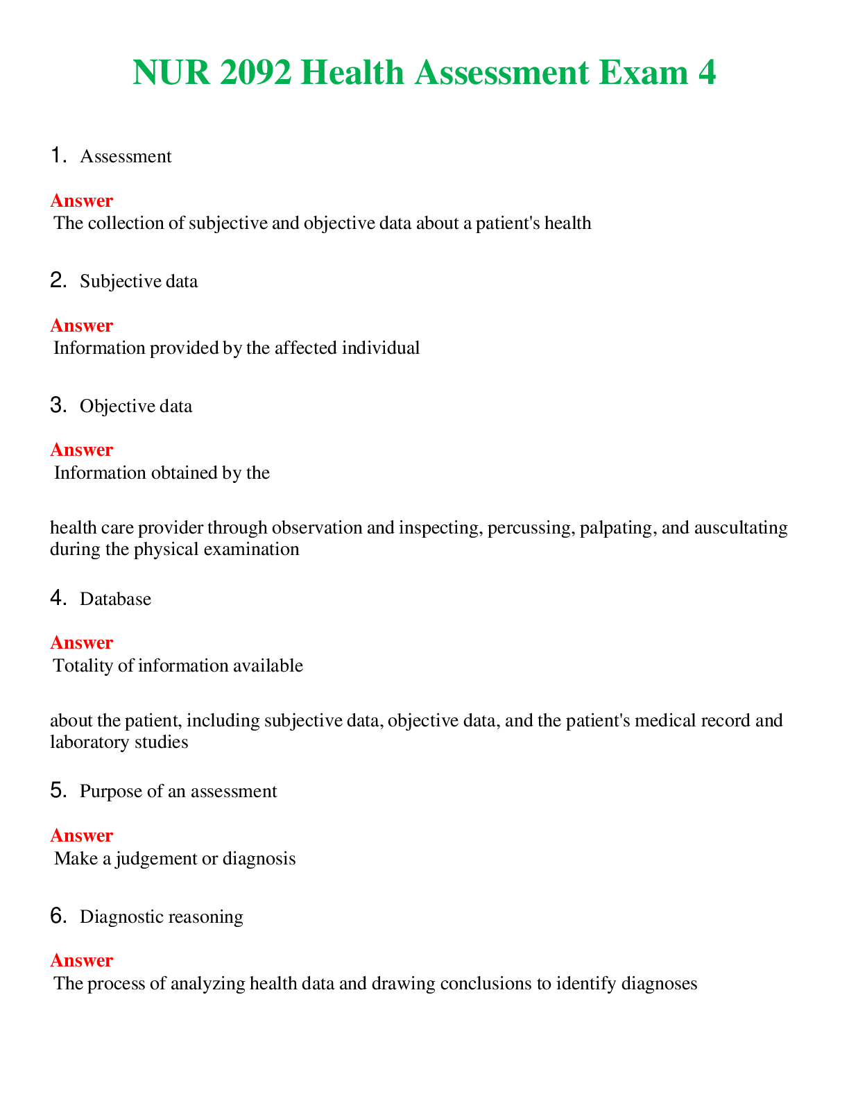 Preview image for NUR 2092   HEALTH ASSESSMENT EXAM 4 | NEW FULL QUESTIONS AND ANSWERS 100% CORRECT