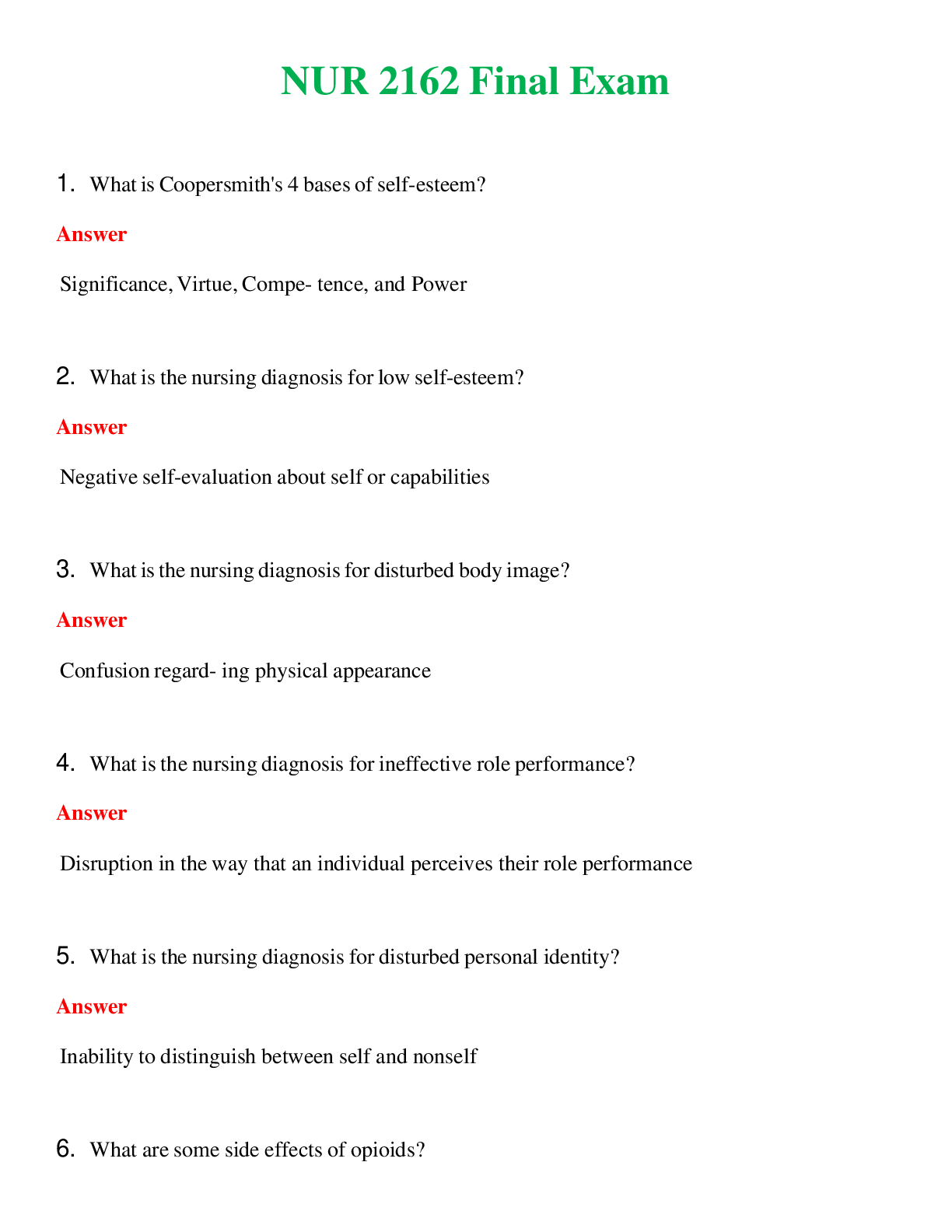 Preview image for NUR 2162   FINAL EXAM | A SOLVED 100% CORRECT