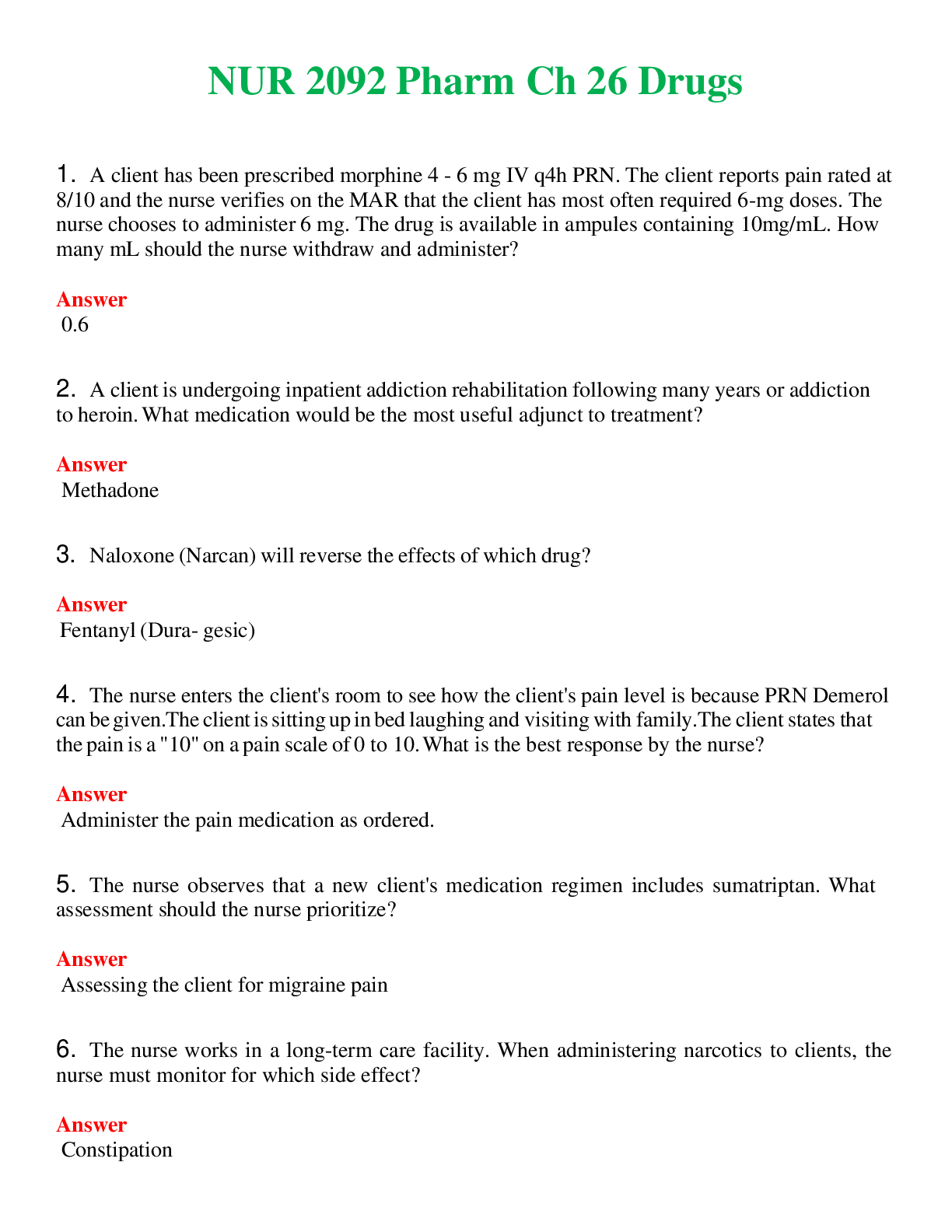 Preview image for NUR 2092   PHARM CH 26 DRUGS | GRADED A+ SOLVED 100% CORRECT