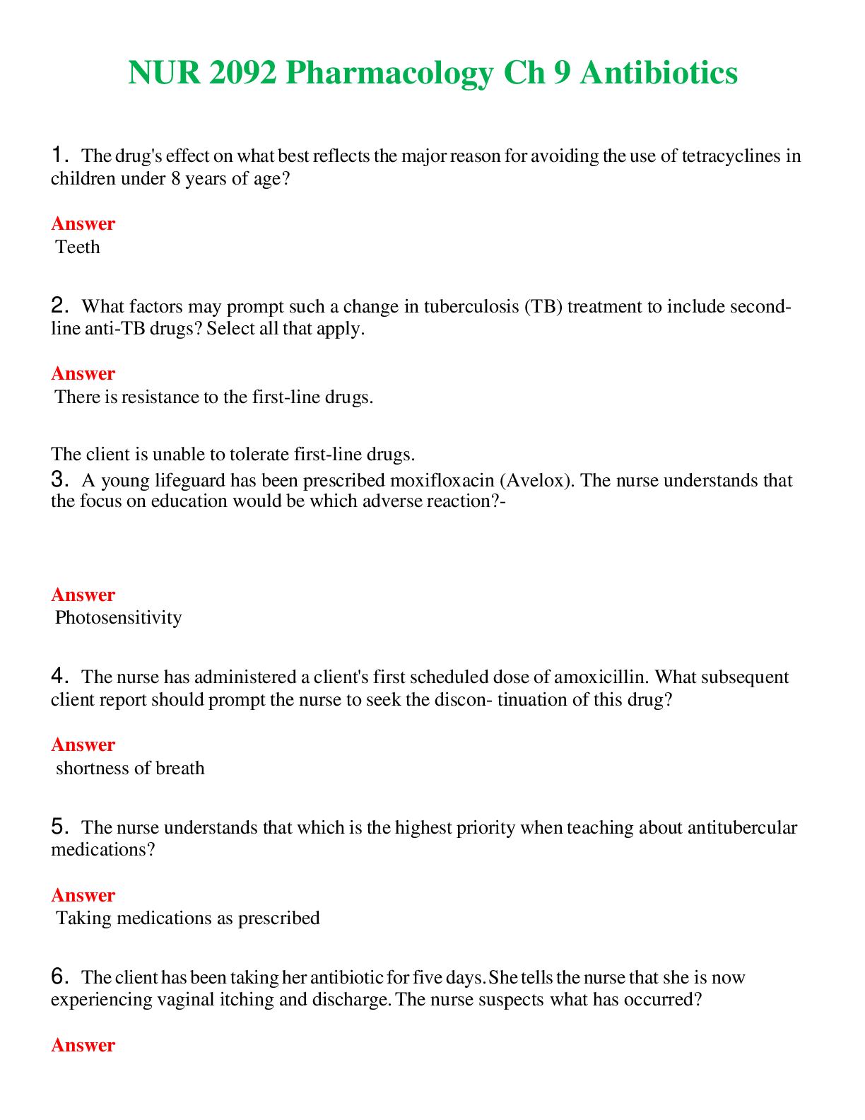 Preview image for NUR 2092   PHARMACOLOGY CH 9 ANTIBIOTICS | QUESTIONS AND ANSWERS INCLUDED