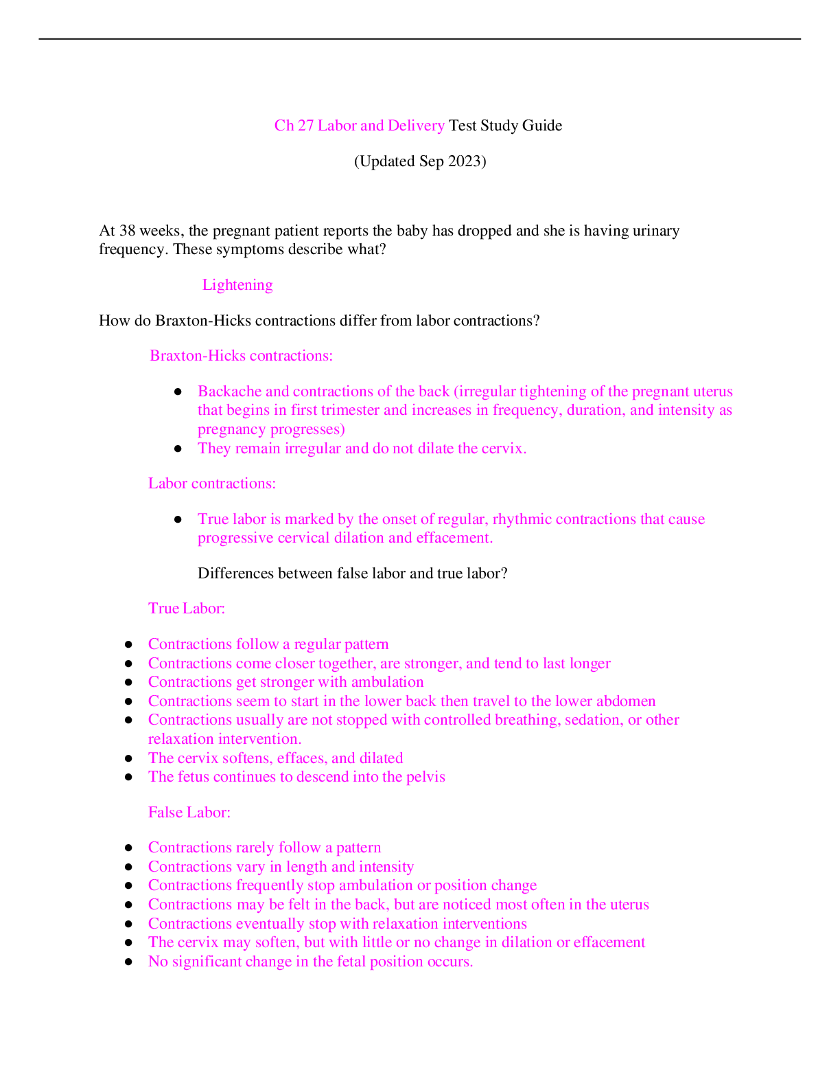 Preview image for Ch 27 Labor and Delivery Test Study Guide (Updated Sep 2023)