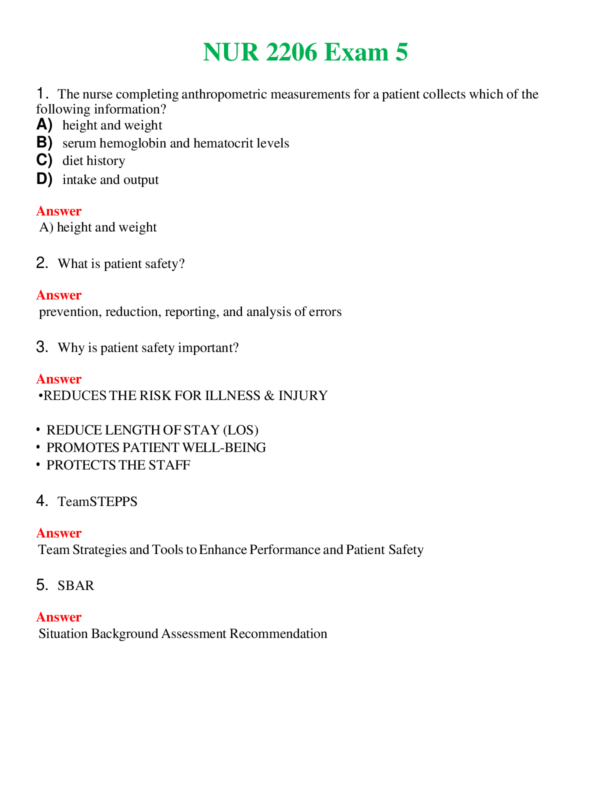 Preview image for NUR 2206 ( LATEST 2024 / 2025 ) EXAM 5 | A+ RATED GUIDE | QUESTIONS AND ANSWERS (SOLVED)