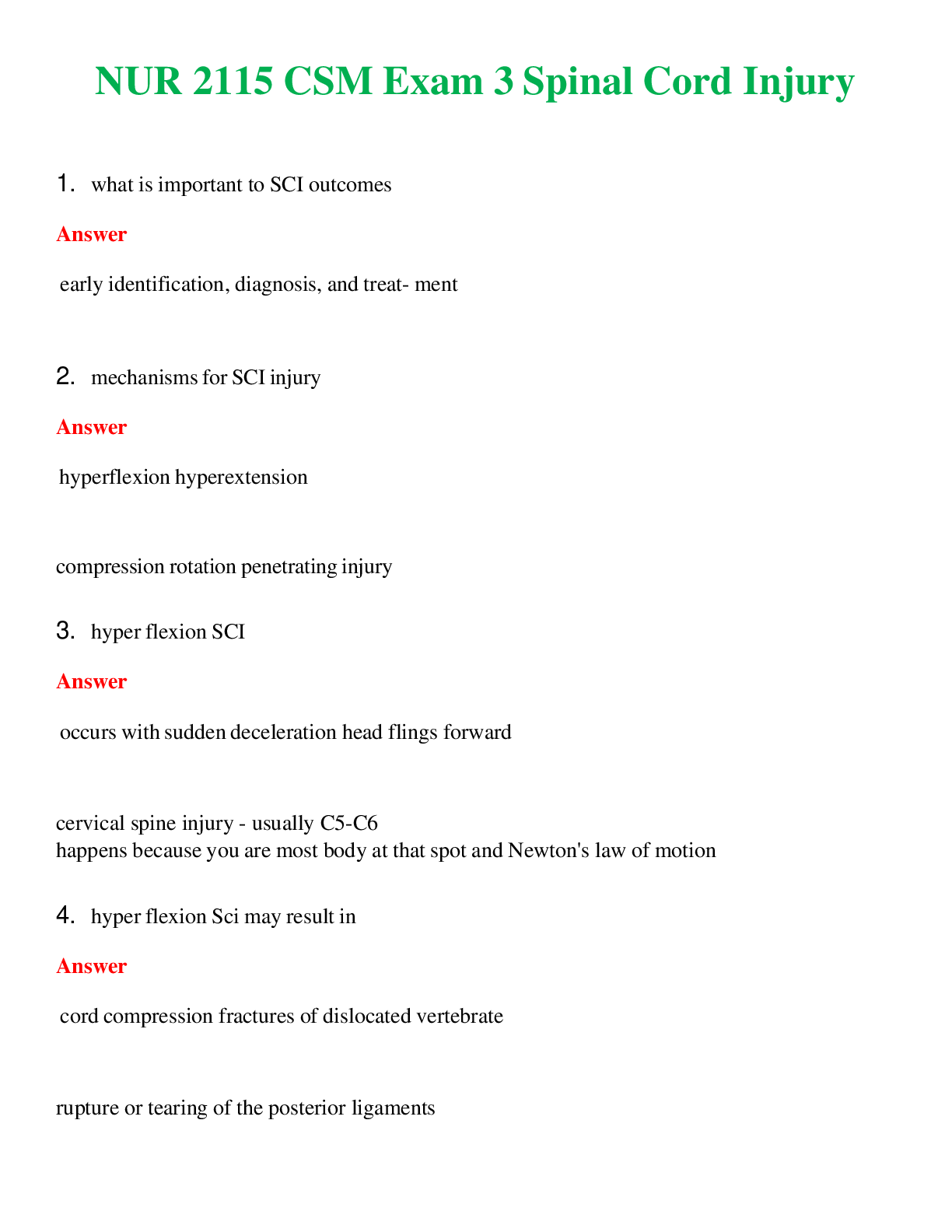 Preview image for NUR 2115   CSM  EXAM 3 SPINAL CORD INJURY | A+ RATED GUIDE | QUESTIONS AND ANSWERS (SOLVED)