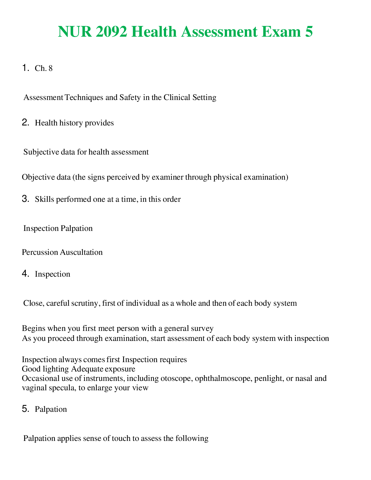 Preview image for NUR 2092   HEALTH ASSESSMENT EXAM 5 | QUESTIONS AND ANSWERS INCLUDED