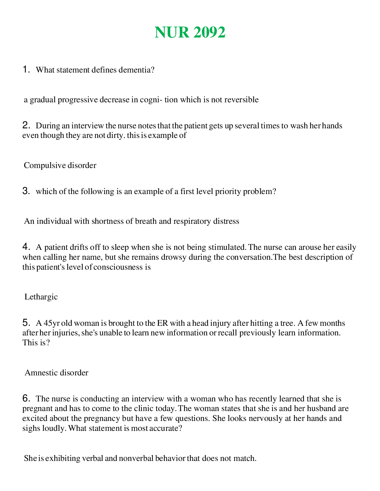 Preview image for NUR 2092   | A+ RATED GUIDE | QUESTIONS AND ANSWERS (SOLVED)