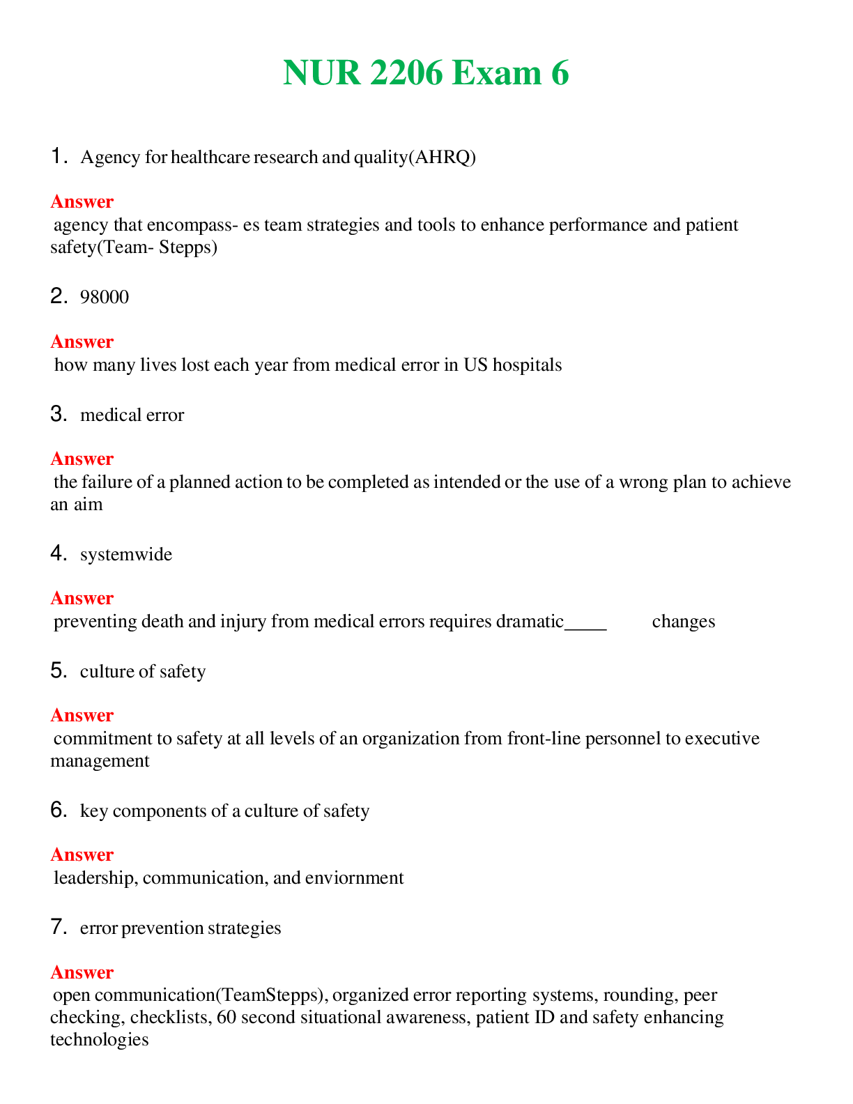 Preview image for NUR 2206 ( LATEST 2024 / 2025 ) EXAM 6 | A SOLVED 100% CORRECT