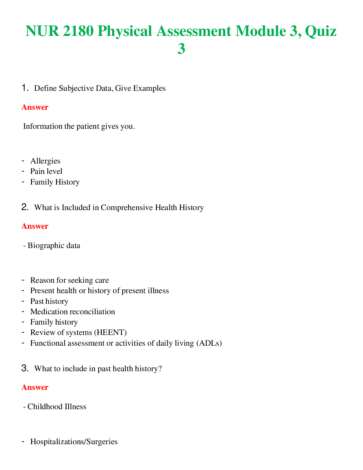 Preview image for NUR 2180   PHYSICAL ASSESSMENT MODULE 3, QUIZ 3 | GRADED A+ SOLVED 100% CORRECT