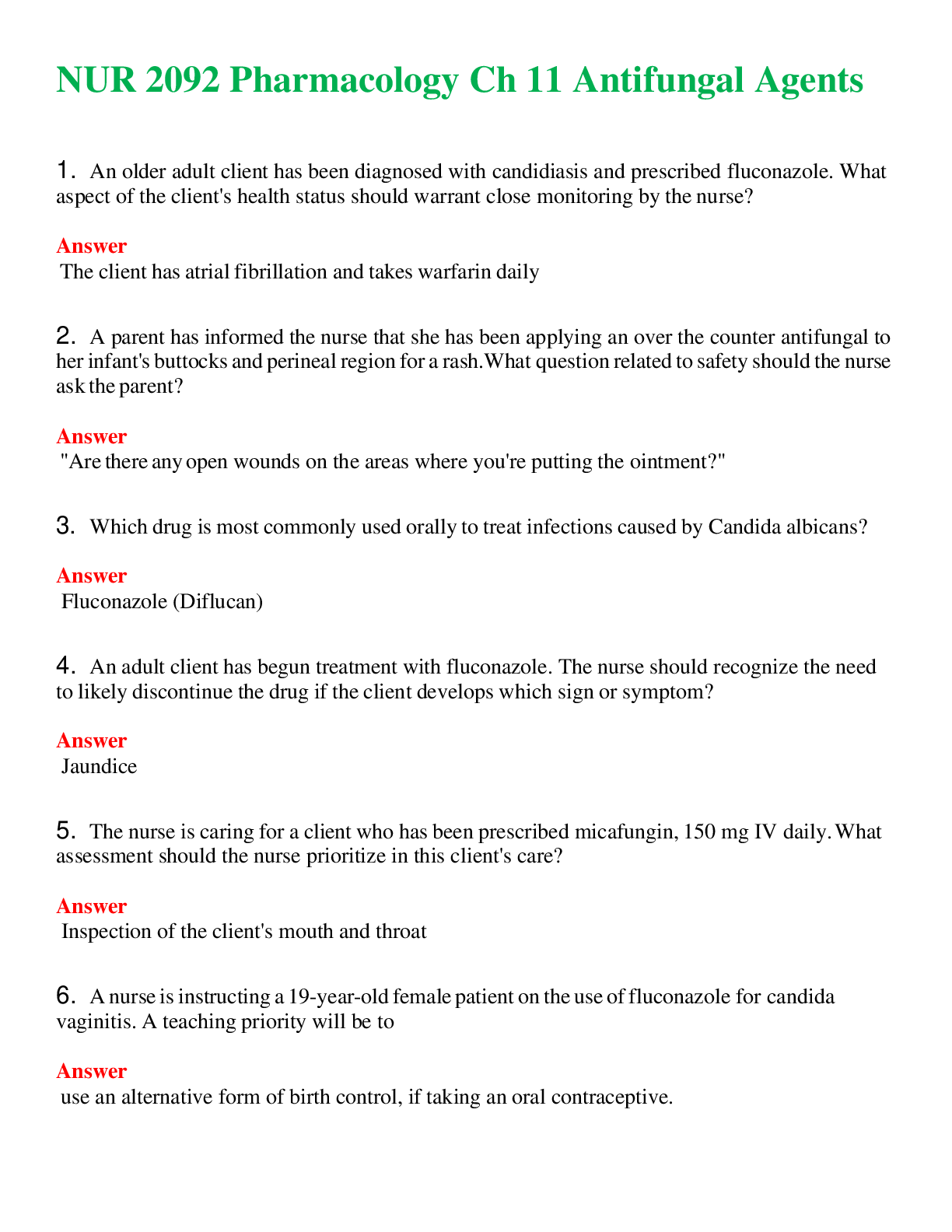 Preview image for NUR 2092   PHARMACOLOGY CH 11 ANTIFUNGAL AGENTS | ACTUAL QUESTIONS AND ANSWERS 100% CORRECT
