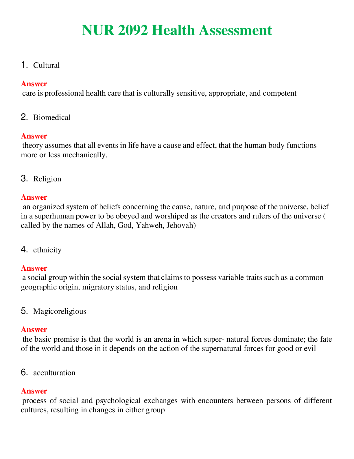 Preview image for NUR 2092   HEALTH ASSESSMENT | QUESTIONS AND ANSWERS INCLUDED