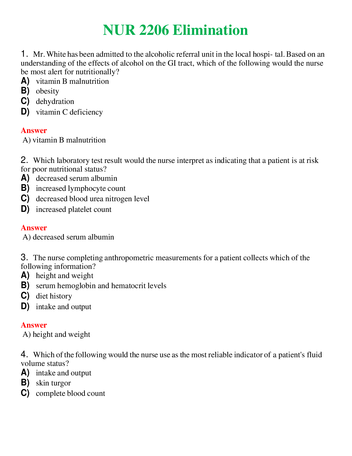 Preview image for NUR 2206 ( LATEST 2024 / 2025 ) ELIMINATION | LATEST QUESTIONS WITH COMPLETE GRADE A++ ANSWERS