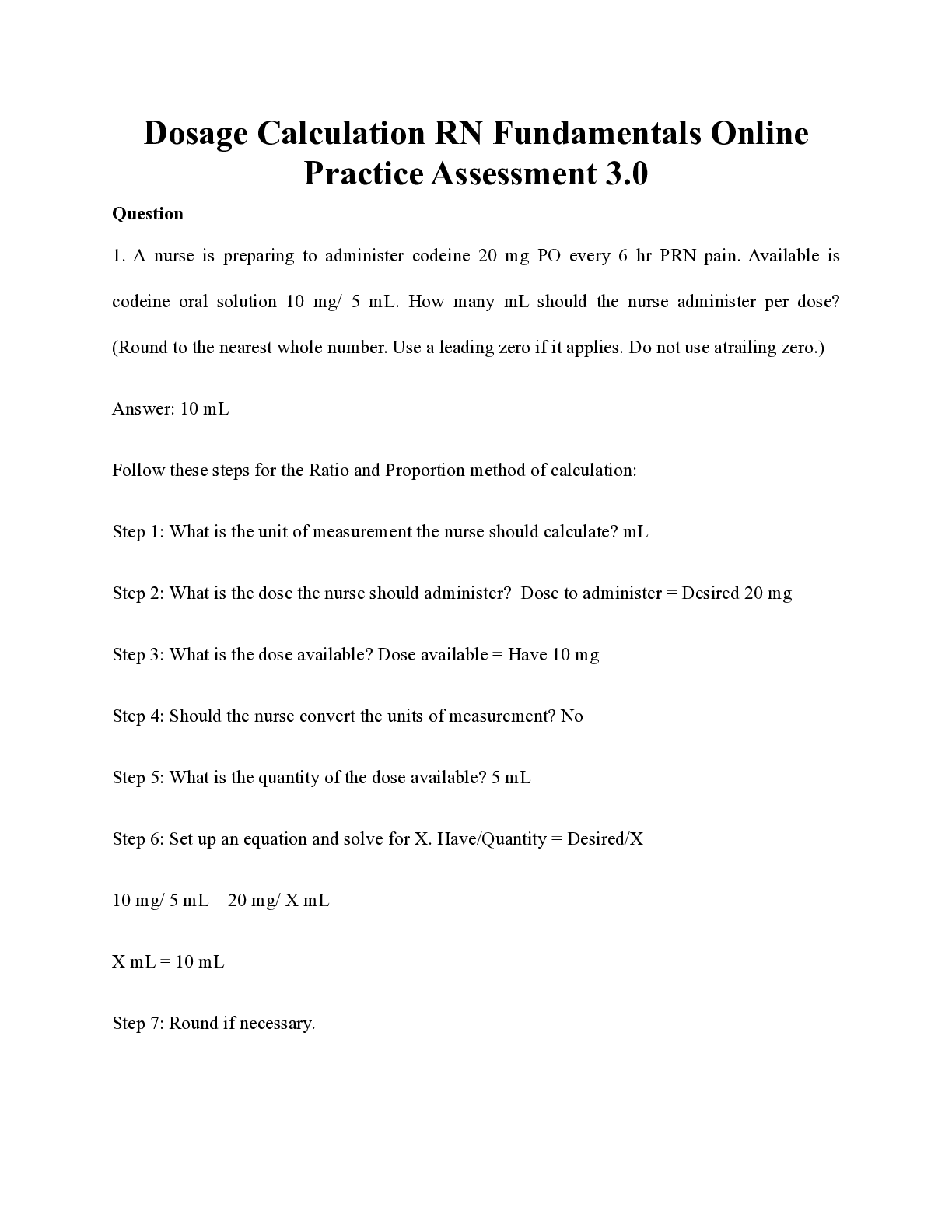 Preview image for Dosage Calculation RN Fundamentals Online Practice Assessment 3.0