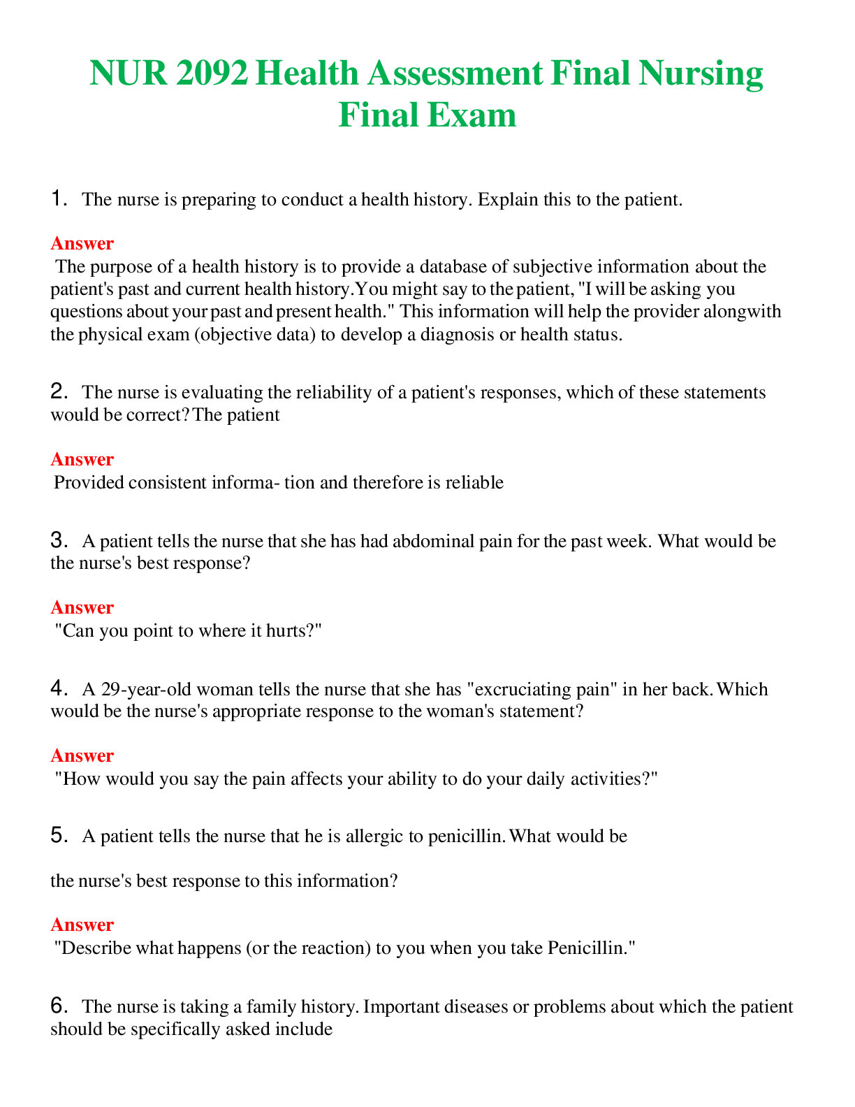 Preview image for NUR 2092   HEALTH ASSESSMENT FINAL NURSING, FINAL EXAM | A++ EXAM WITH ALL NEW QS & AS - GUARANTEED PASS!