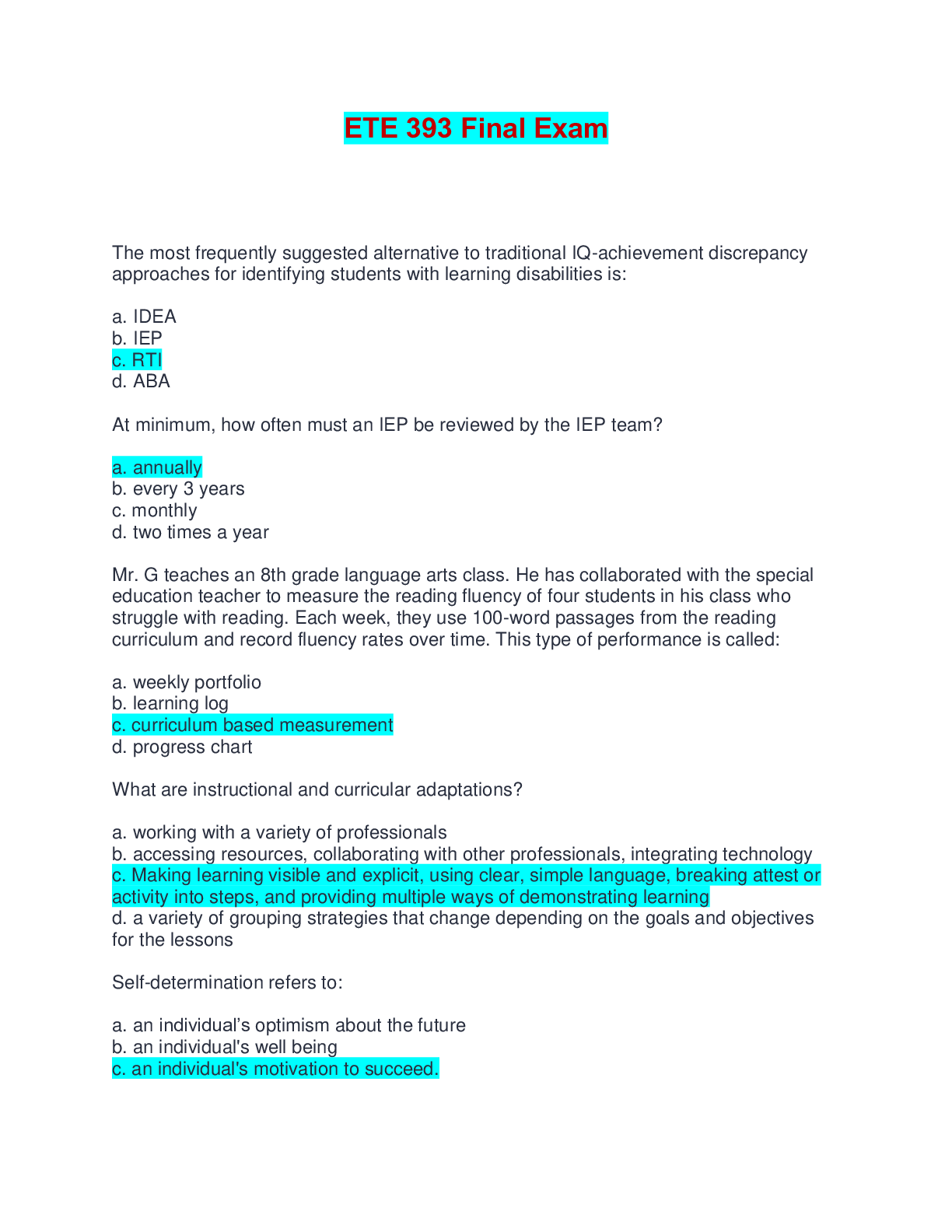Preview of ETE 393 Final Exam | Verified with 100% Correct Answers