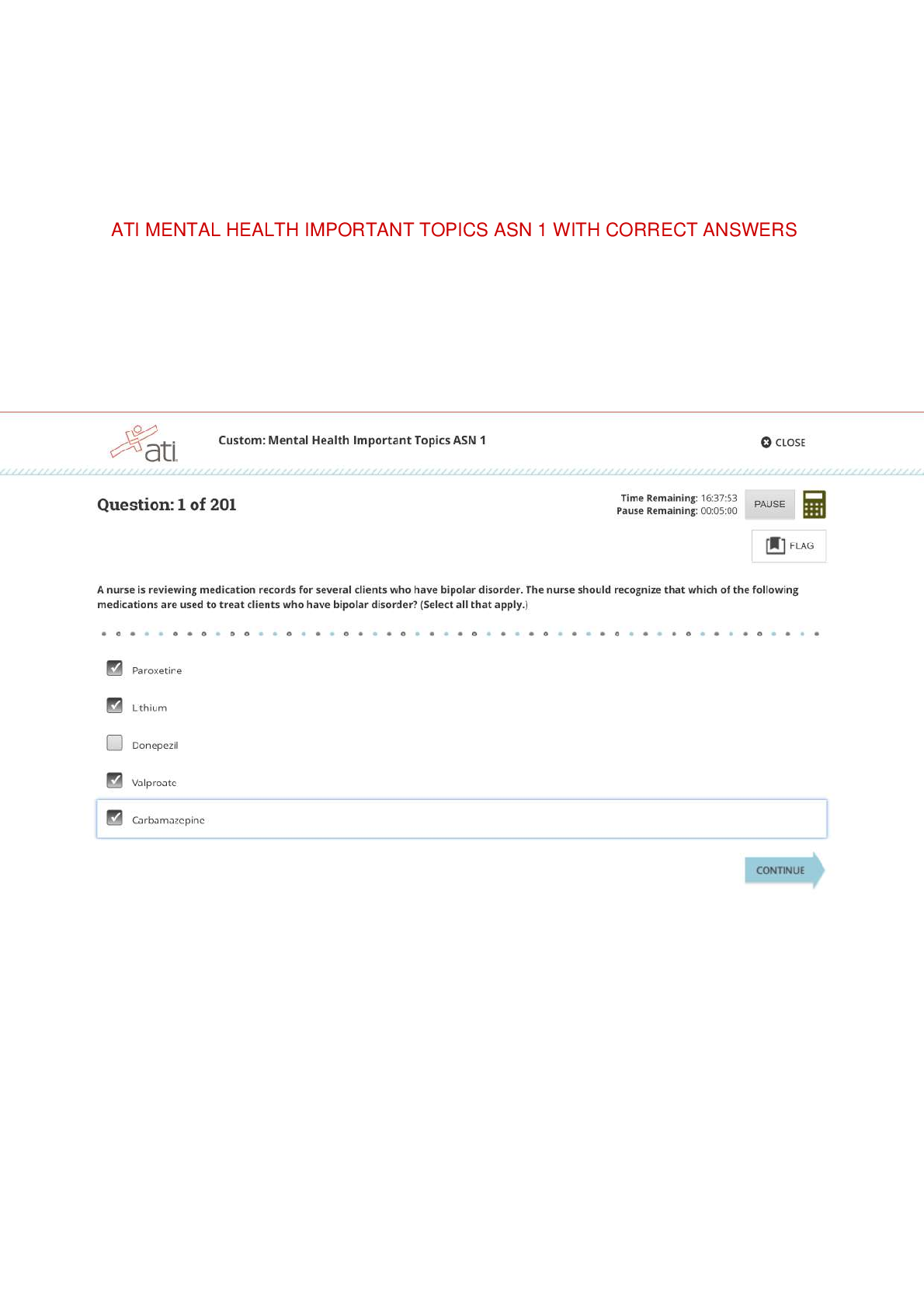 Preview image for ATI MENTAL HEALTH IMPORTANT TOPICS ASN 1 WITH CORRECT ANSWERS 2023