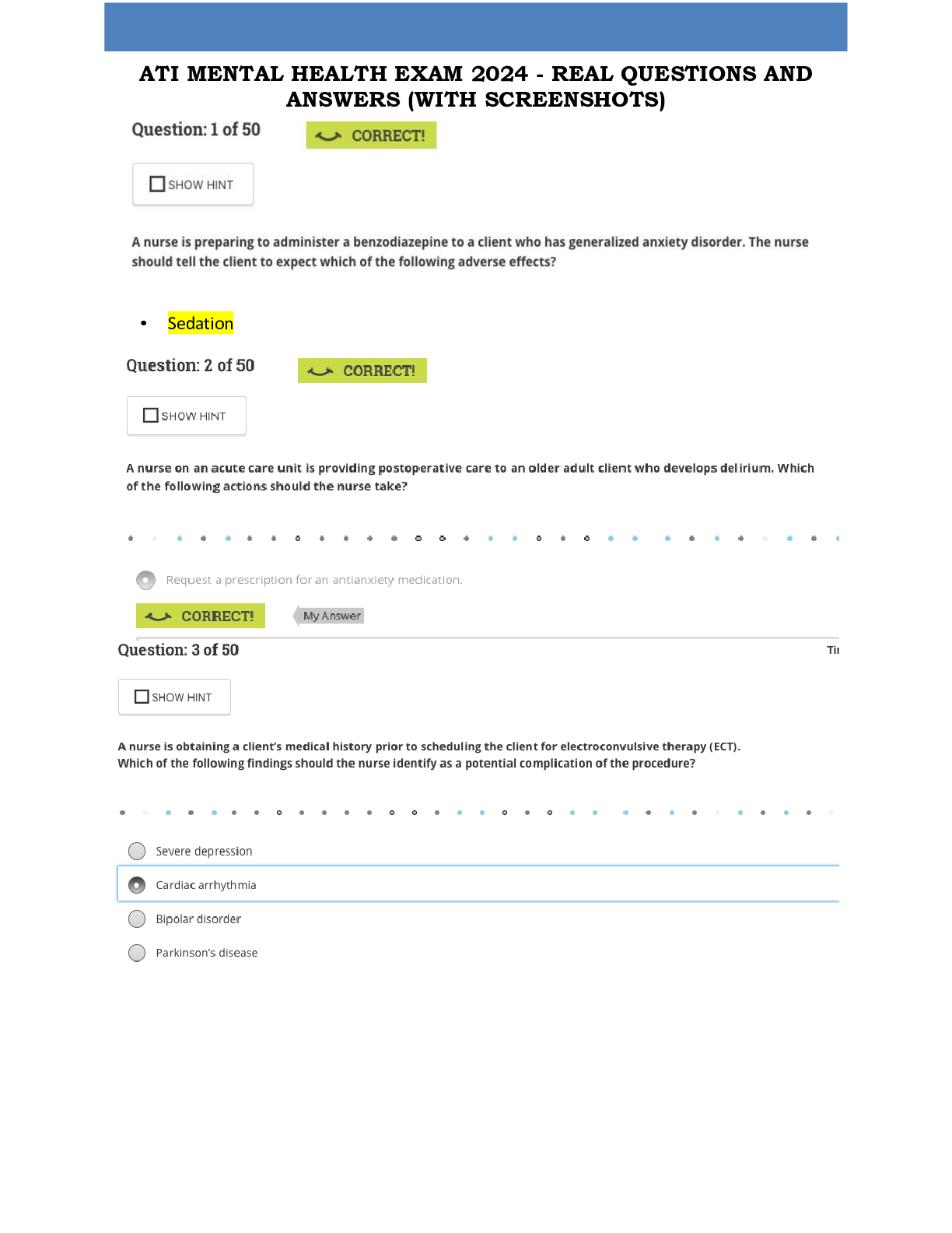 Preview image for ATI MENTAL HEALTH EXAM 2024 - REAL QUESTIONS AND ANSWERS (WITH SCREENSHOTS)
