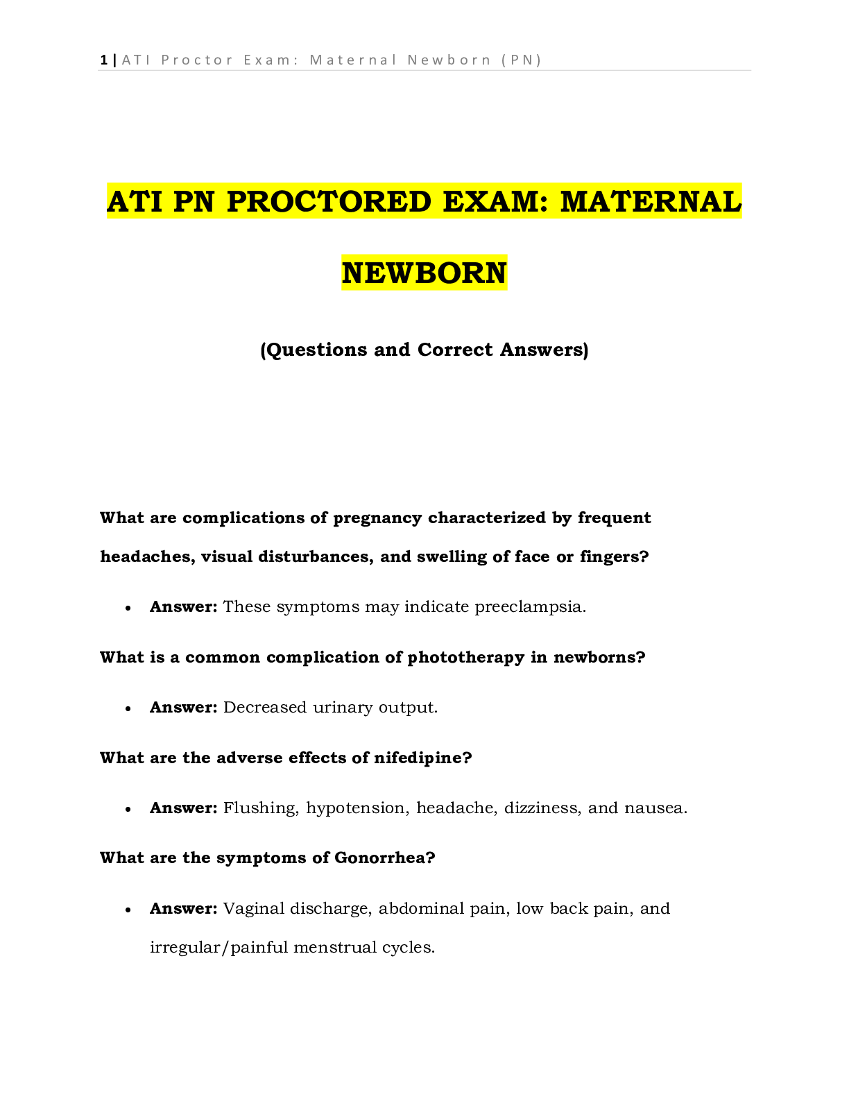 Preview image for ATI PN PROCTORED EXAM- MATERNAL NEWBORN
