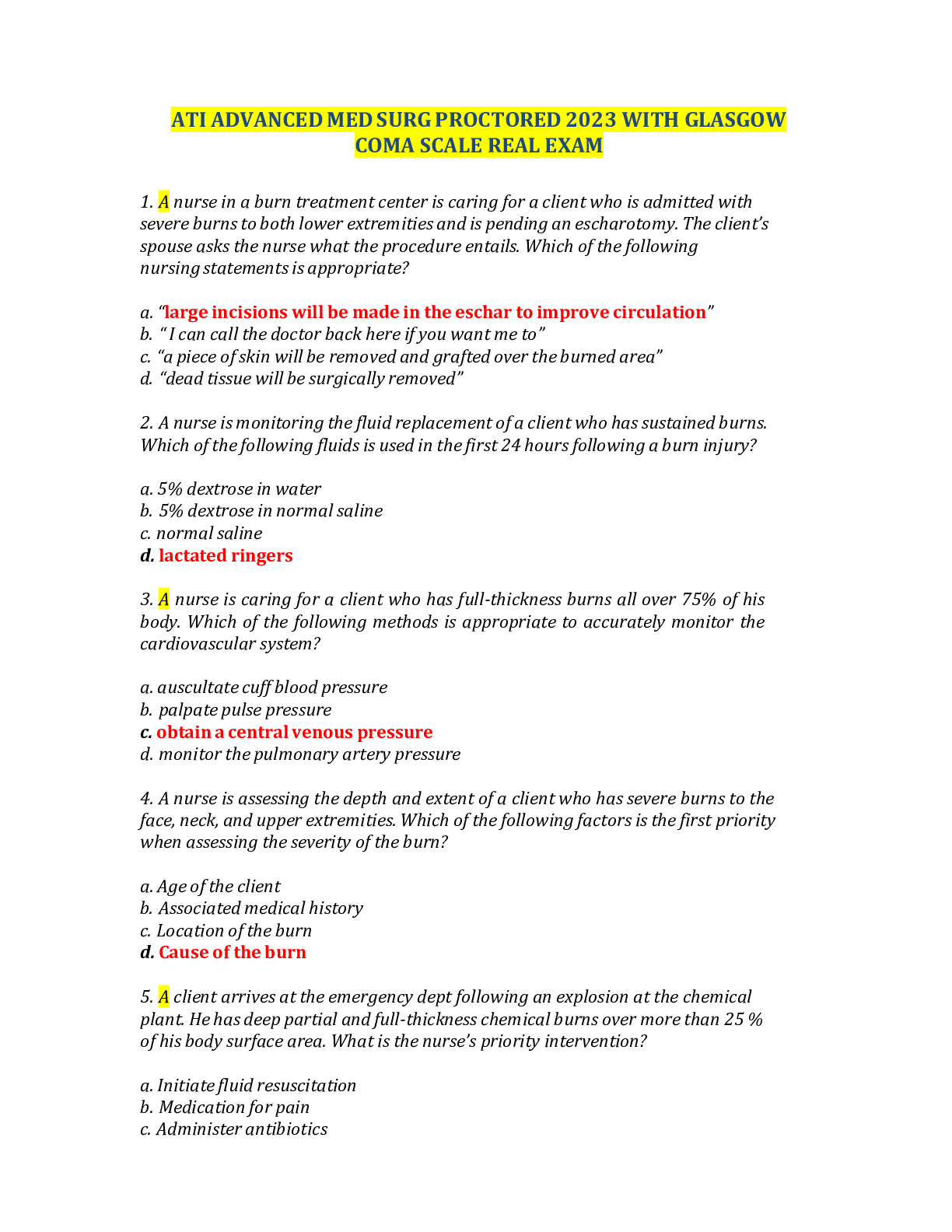 Preview image for ATI ADVANCED MED SURG PROCTORED 2023 WITH GLASGOW COMA SCALE REAL EXAM