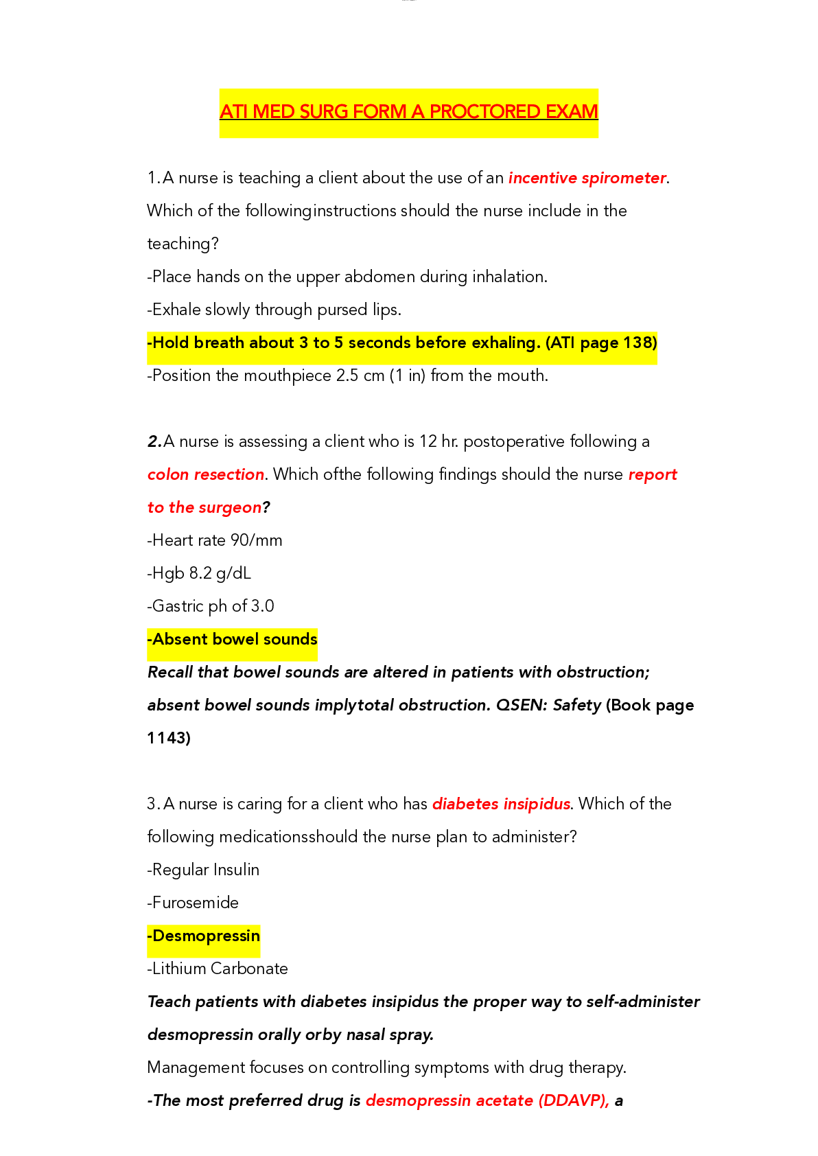 Preview image for ATI MED SURG FORM A PROCTORED EXAM