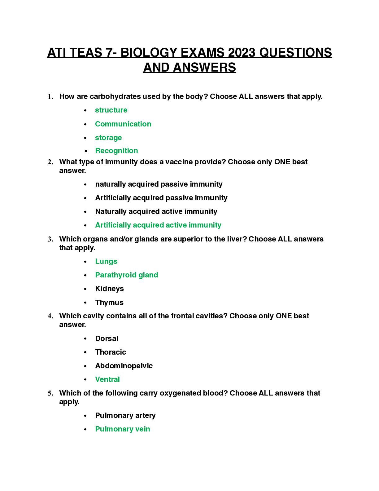 Preview image for ATI TEAS 7- BIOLOGY EXAMS 2023 QUESTIONS AND ANSWERS
