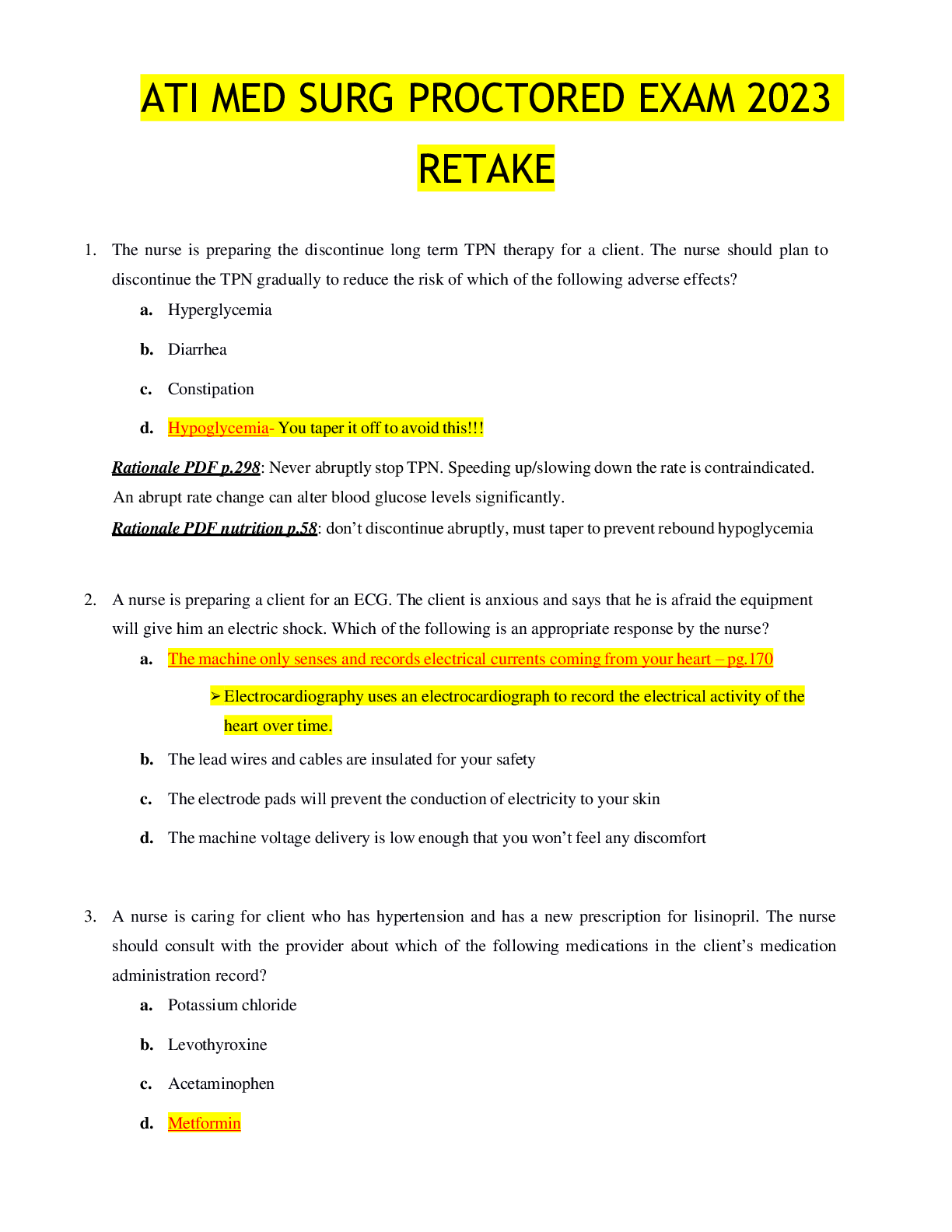 Preview image for ATI MED SURG PROCTORED EXAM 2023 RETAKE -Original Exam File