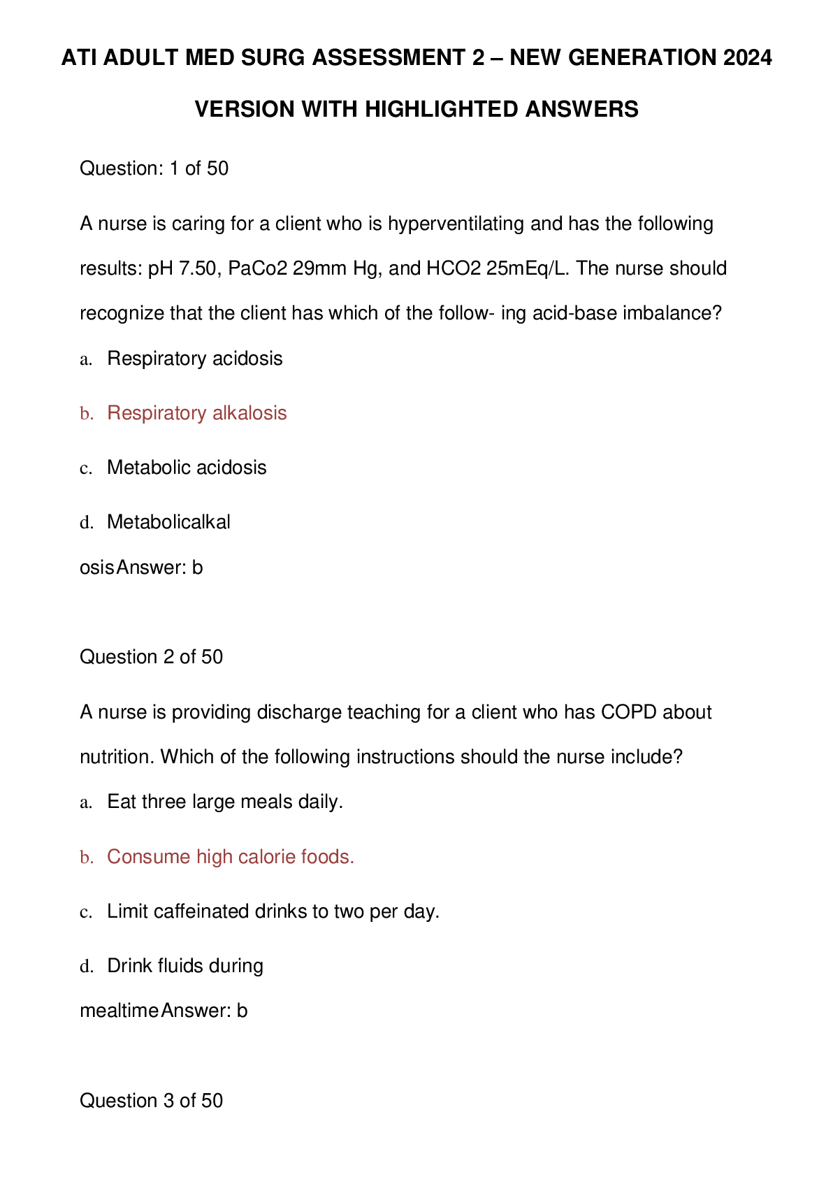 Preview image for ATI ADULT MED SURG ASSESSMENT 2 – NEW GENERATION 2024 VERSION WITH HIGHLIGHTED ANSWERS