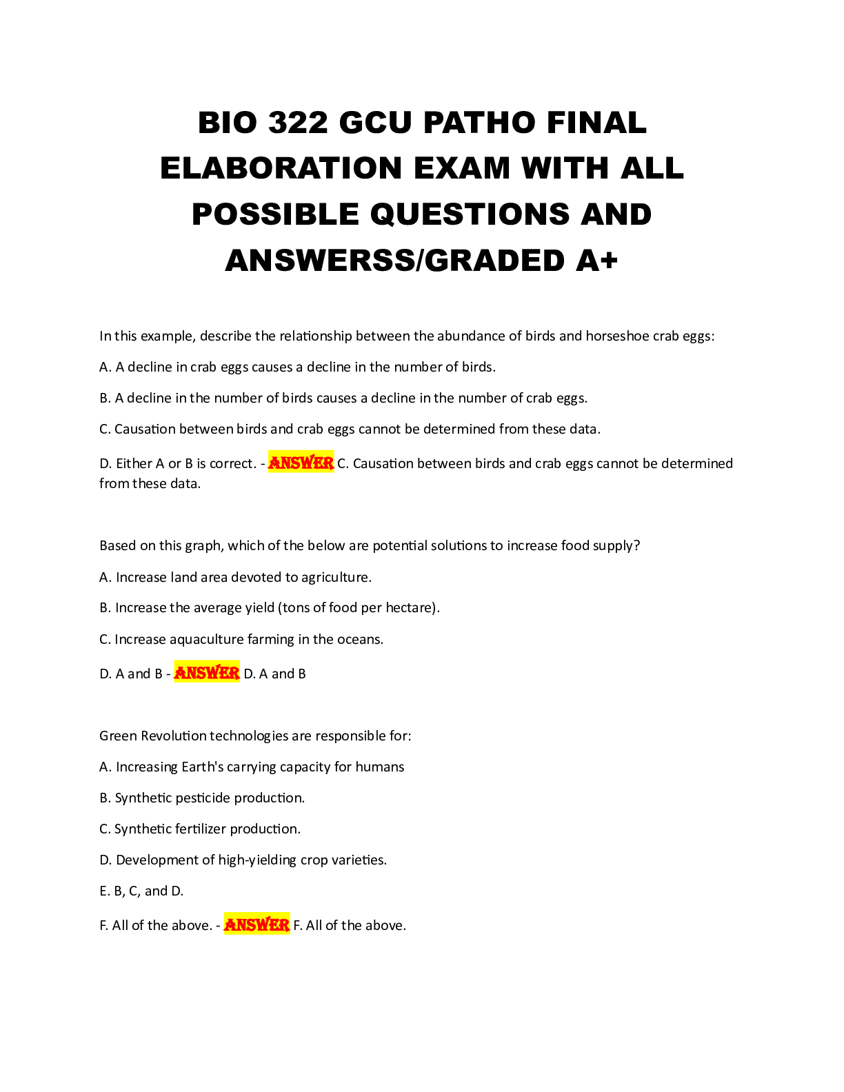 Preview image for BIO 322 GCU PATHO FINAL  ELABORATION EXAM WITH ALL  POSSIBLE QUESTIONS AND  ANSWERSS/GRADED A+