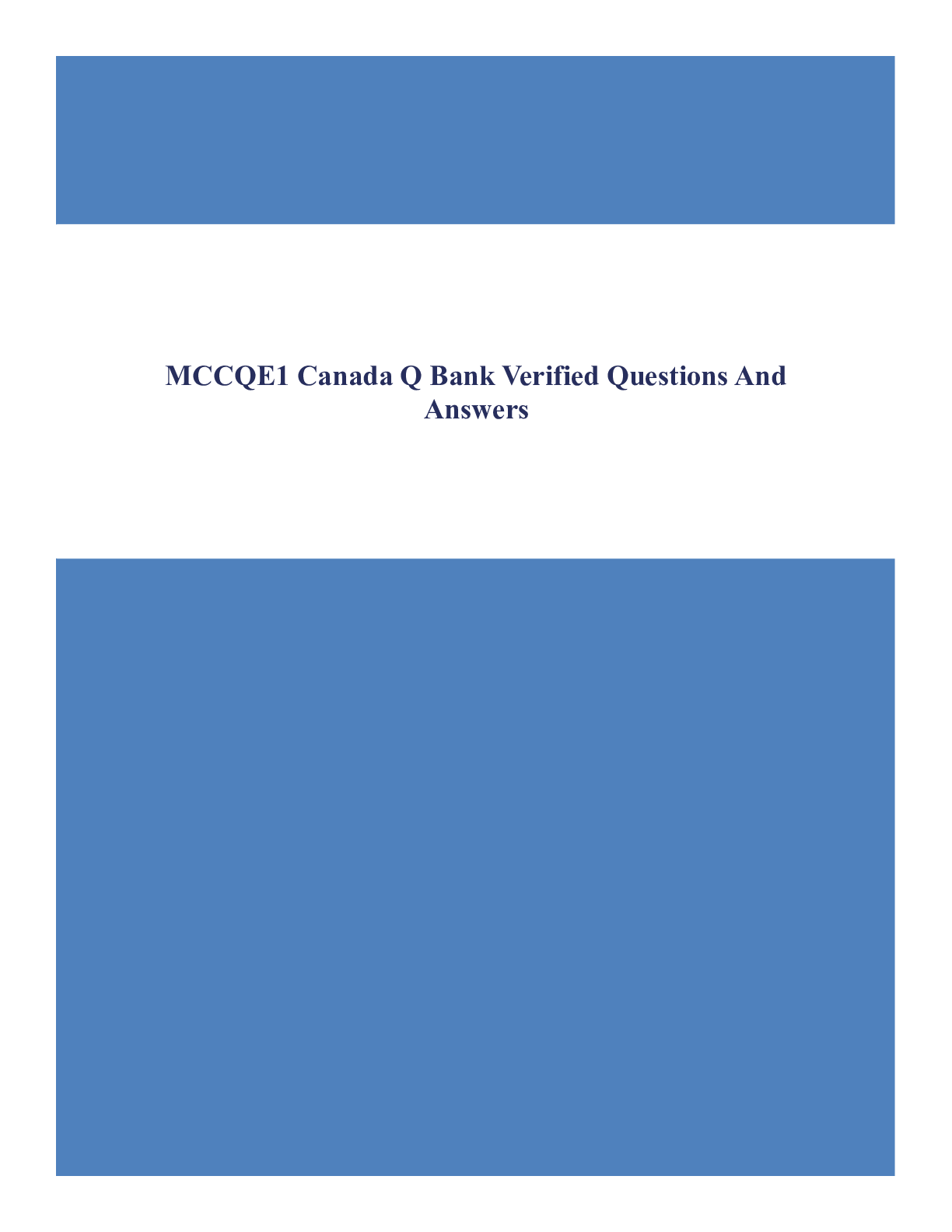 MCCQE1 Canada Q Bank Verified Questions And Answers