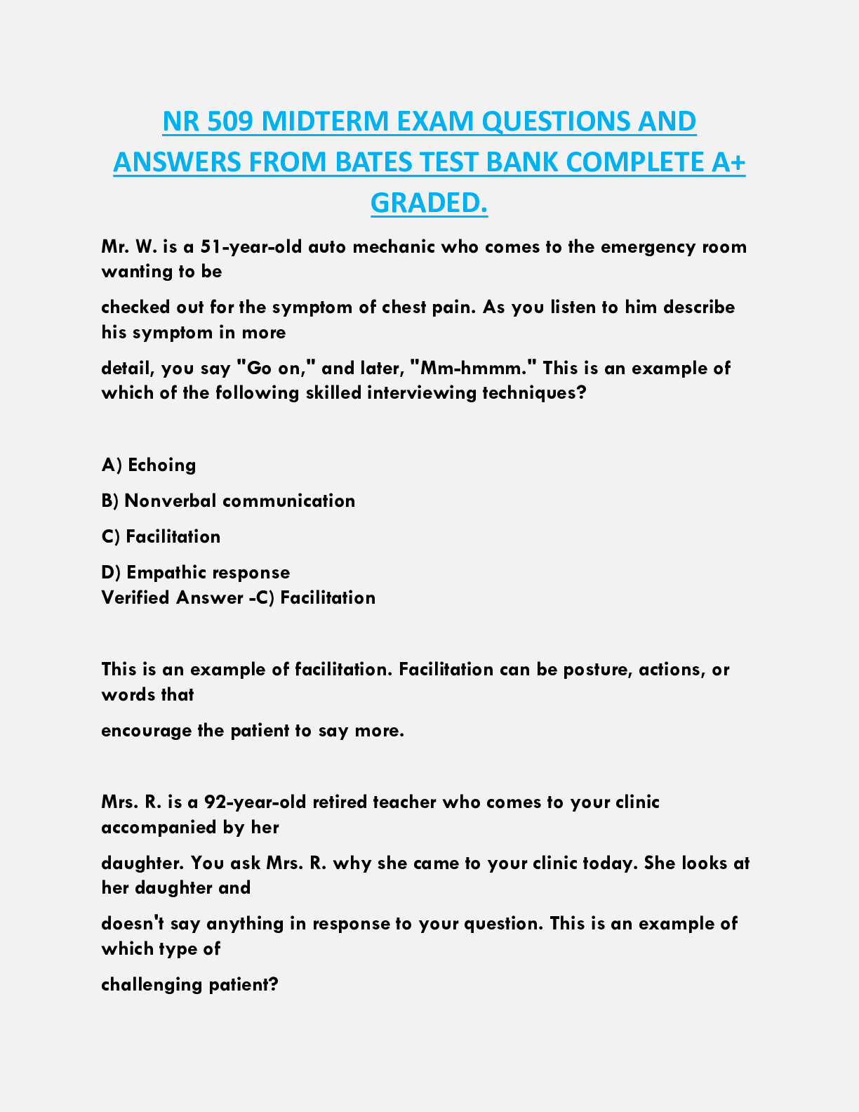 NR 509 MIDTERM EXAM QUESTIONS AND  ANSWERS FROM BATES TEST BANK COMPLETE A+  GRADED.