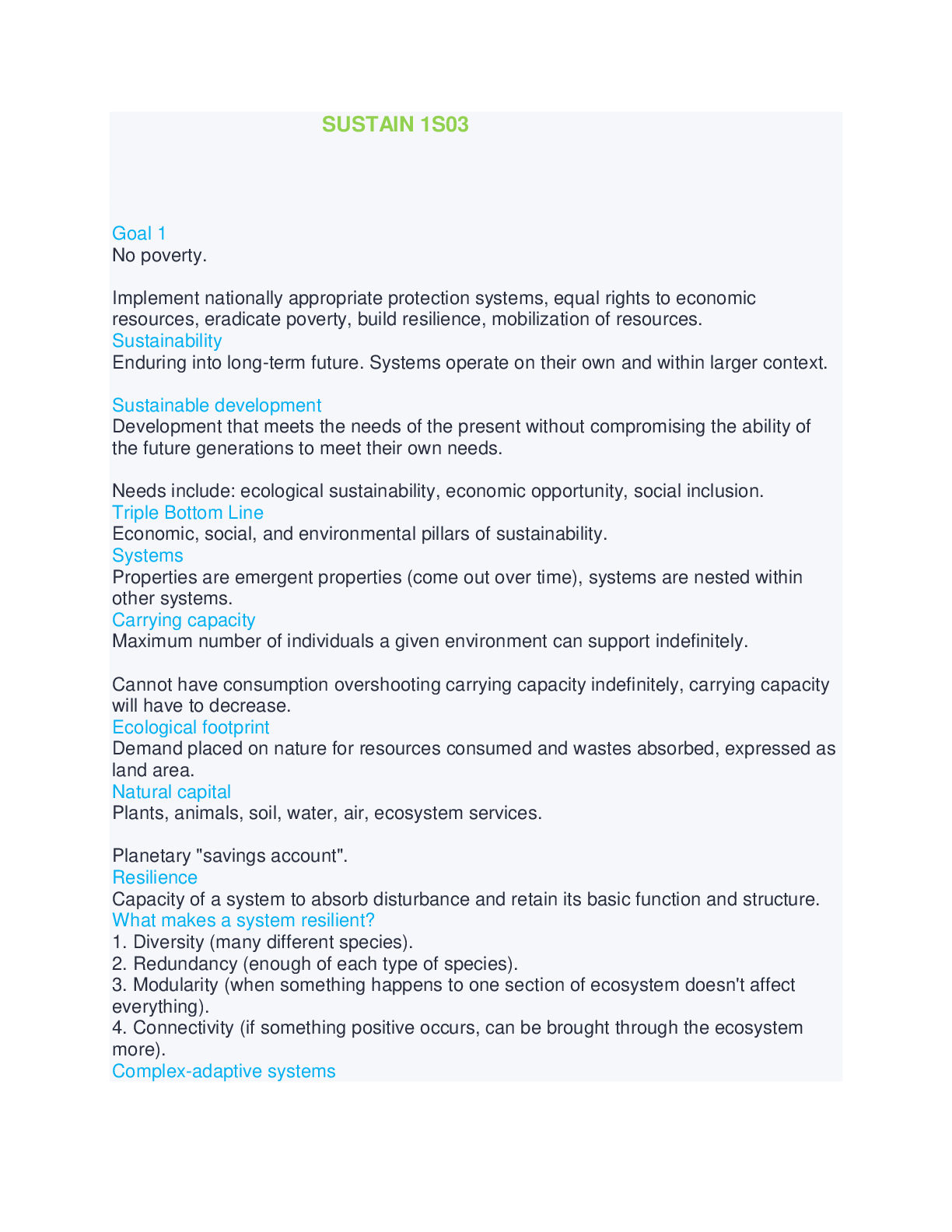 SUSTAIN 1S03 questions and answers 100% complete solution 2024/2025
