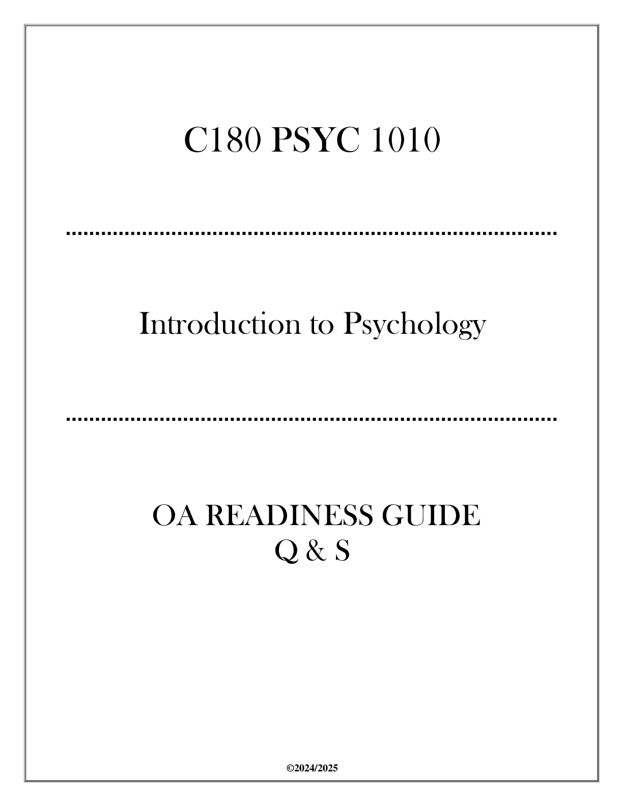 Preview image for (WGU C180) PSYC 1010 Introduction to Psychology - OA Readiness Guide Q & S 2024