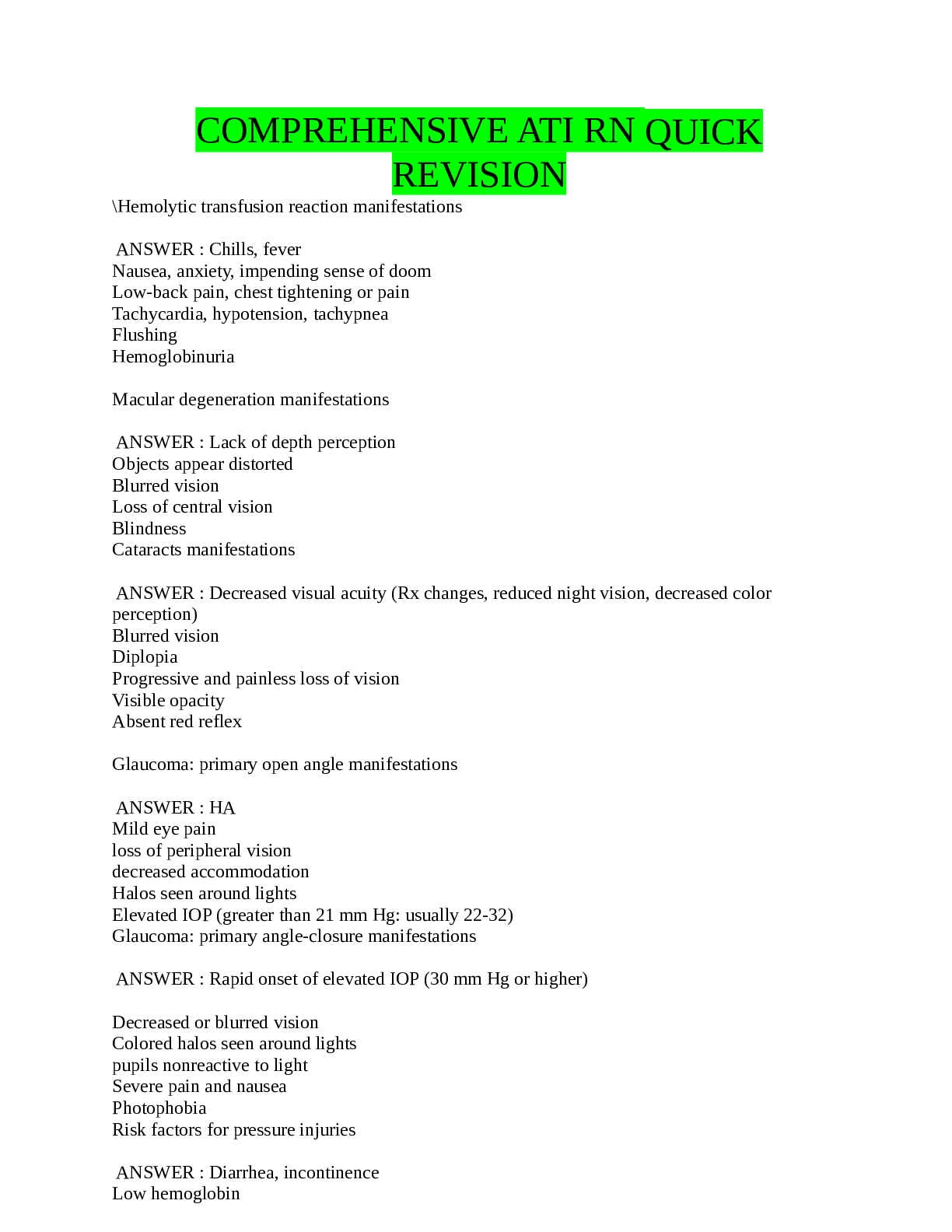 ATI RN COMPREHENSIVE EXIT EXAM UPDATED VERSION 2024