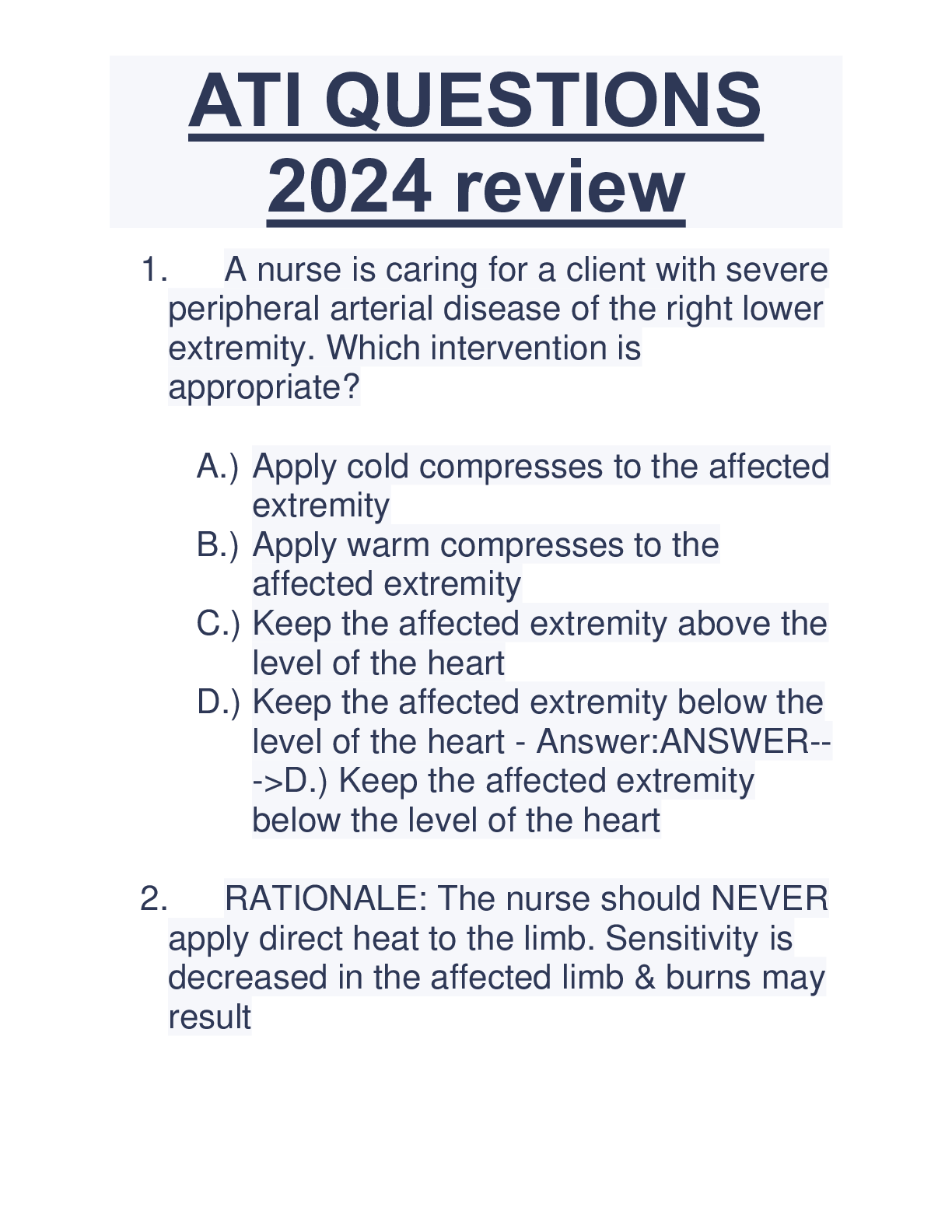 Preview of ATI QUESTIONS 2024 review