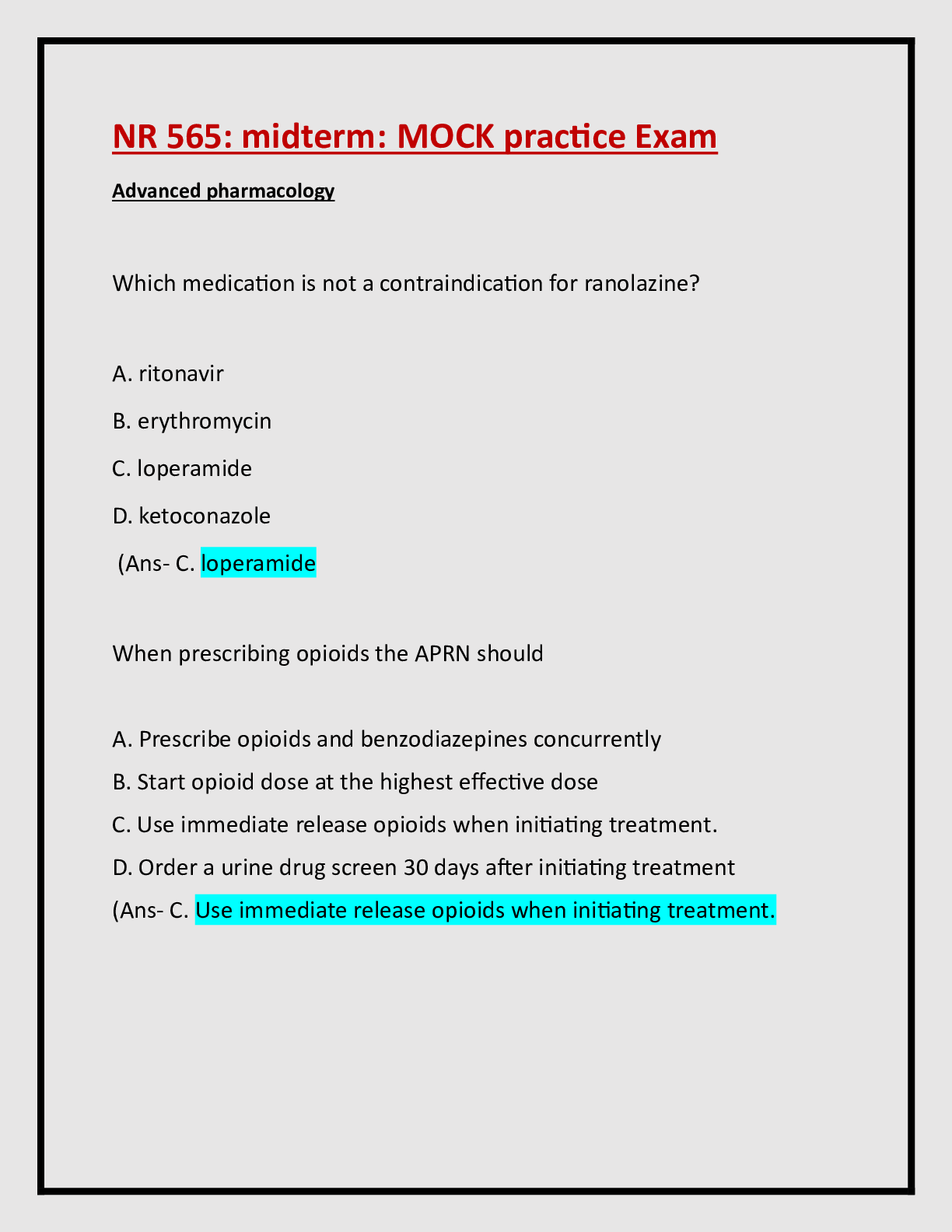 Preview image for NR 565 midterm: Advanced pharmacology: MOCK practice Exam: 100% Verified Questions & Answers