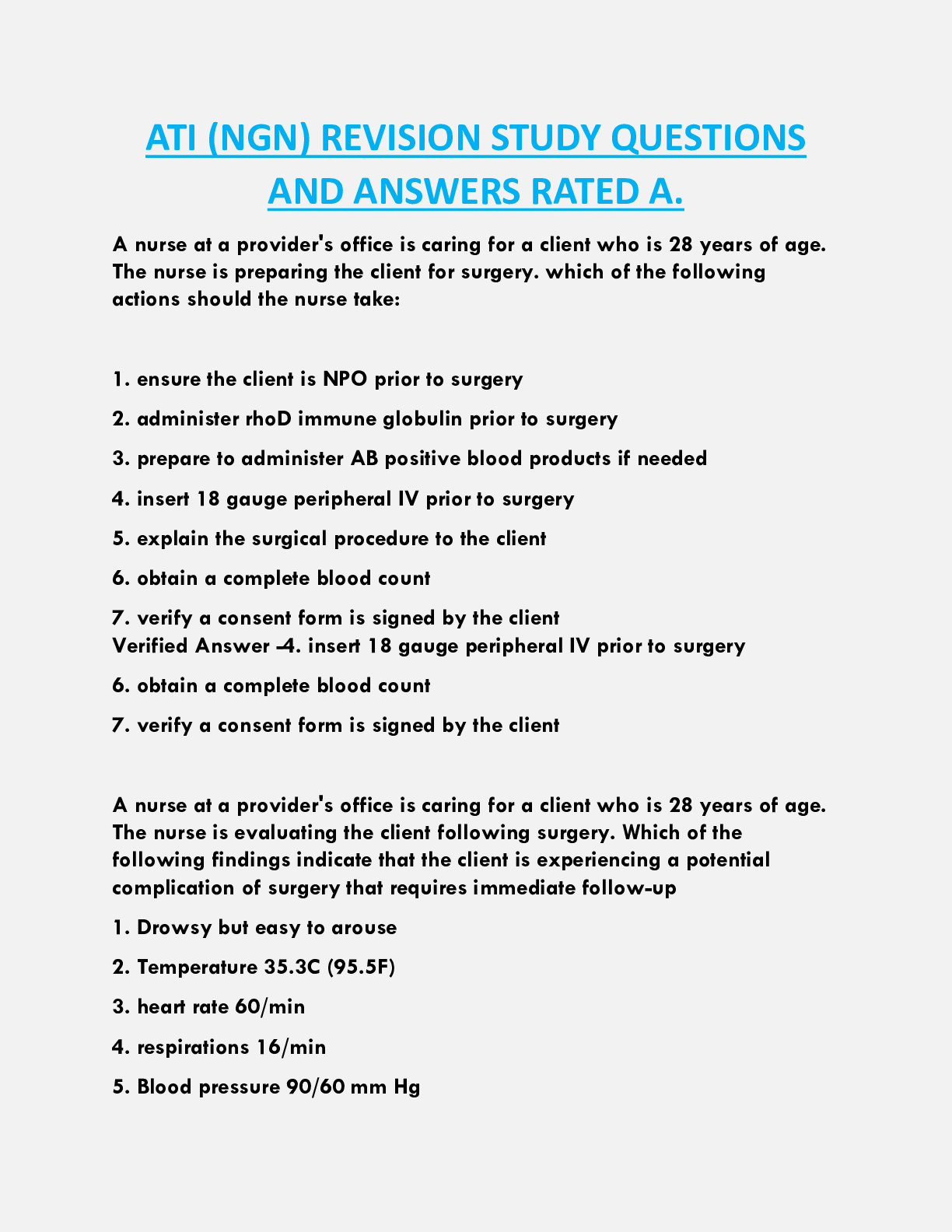 ATI (NGN) REVISION STUDY QUESTIONS  AND ANSWERS RATED A