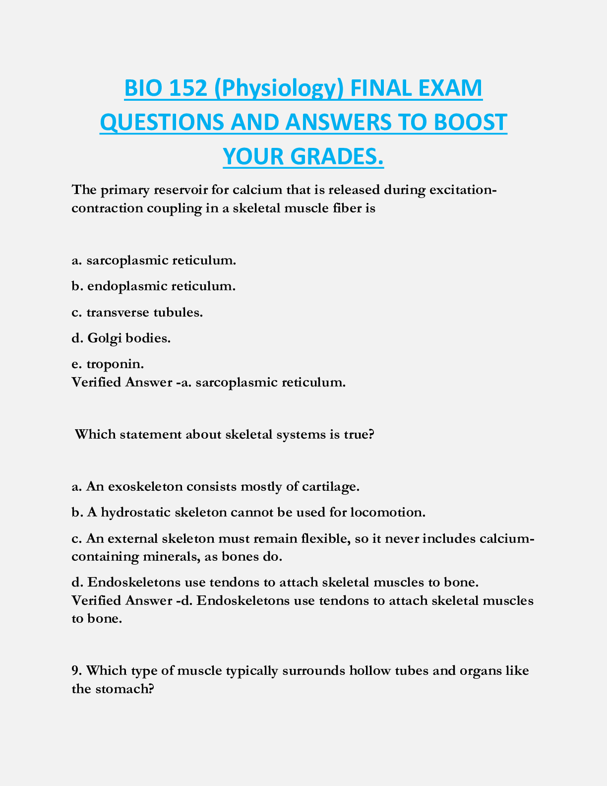 BIO 152 (Physiology) FINAL EXAM  QUESTIONS AND ANSWERS TO BOOST  YOUR GRADES