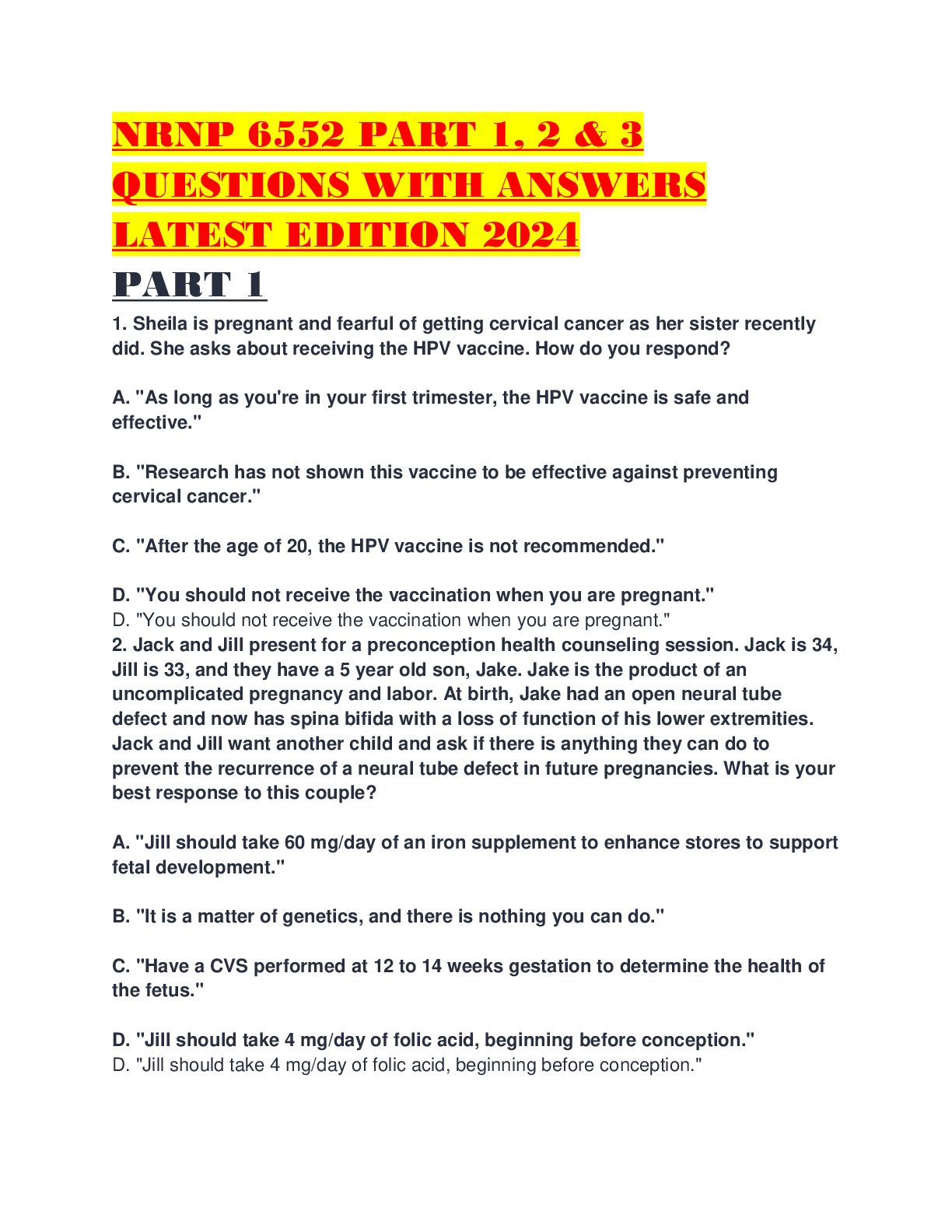 Recommended document preview for NRNP 6552 PART 1, 2 & 3 QUESTIONS WITH ANSWERS LATEST EDITION 2024