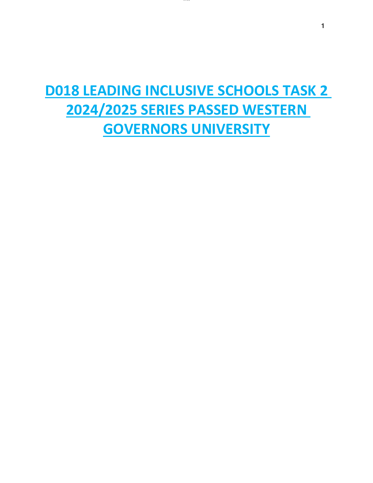 D018 LEADING INCLUSIVE SCHOOLS TASK 2  2024/2025 SERIES PASSED WESTERN  GOVERNORS UNIVERSITY