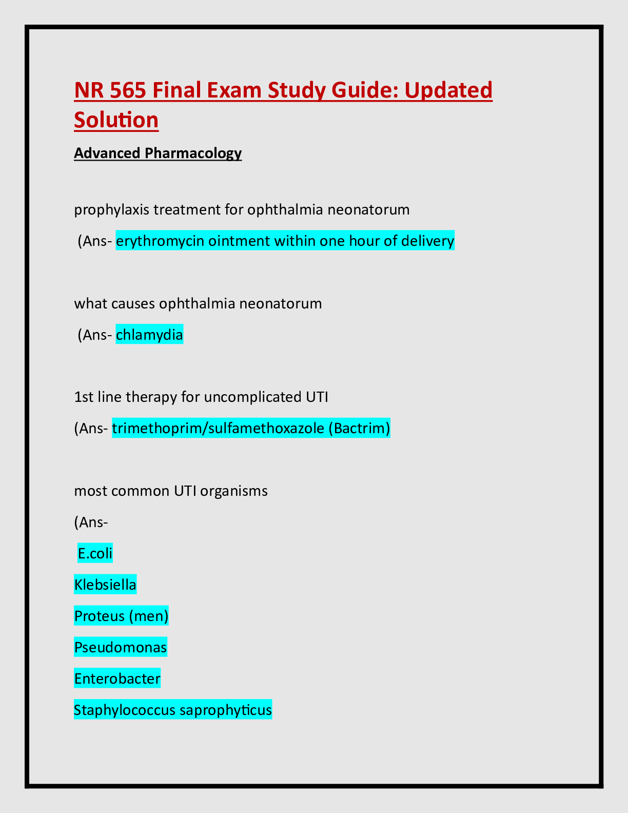 Preview image for NR 565 Final Exam: Advanced Pharmacology: Guaranteed APlus Guide